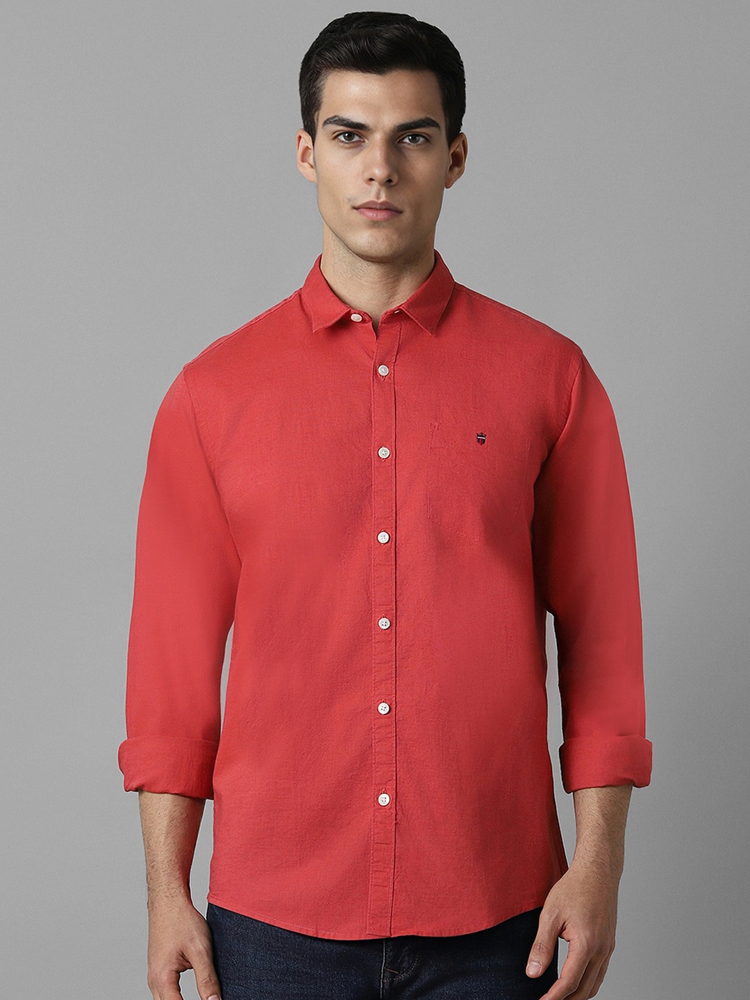 

Louis Philippe Jeans Slim Fit Opaque Cotton Casual Shirt, Red
