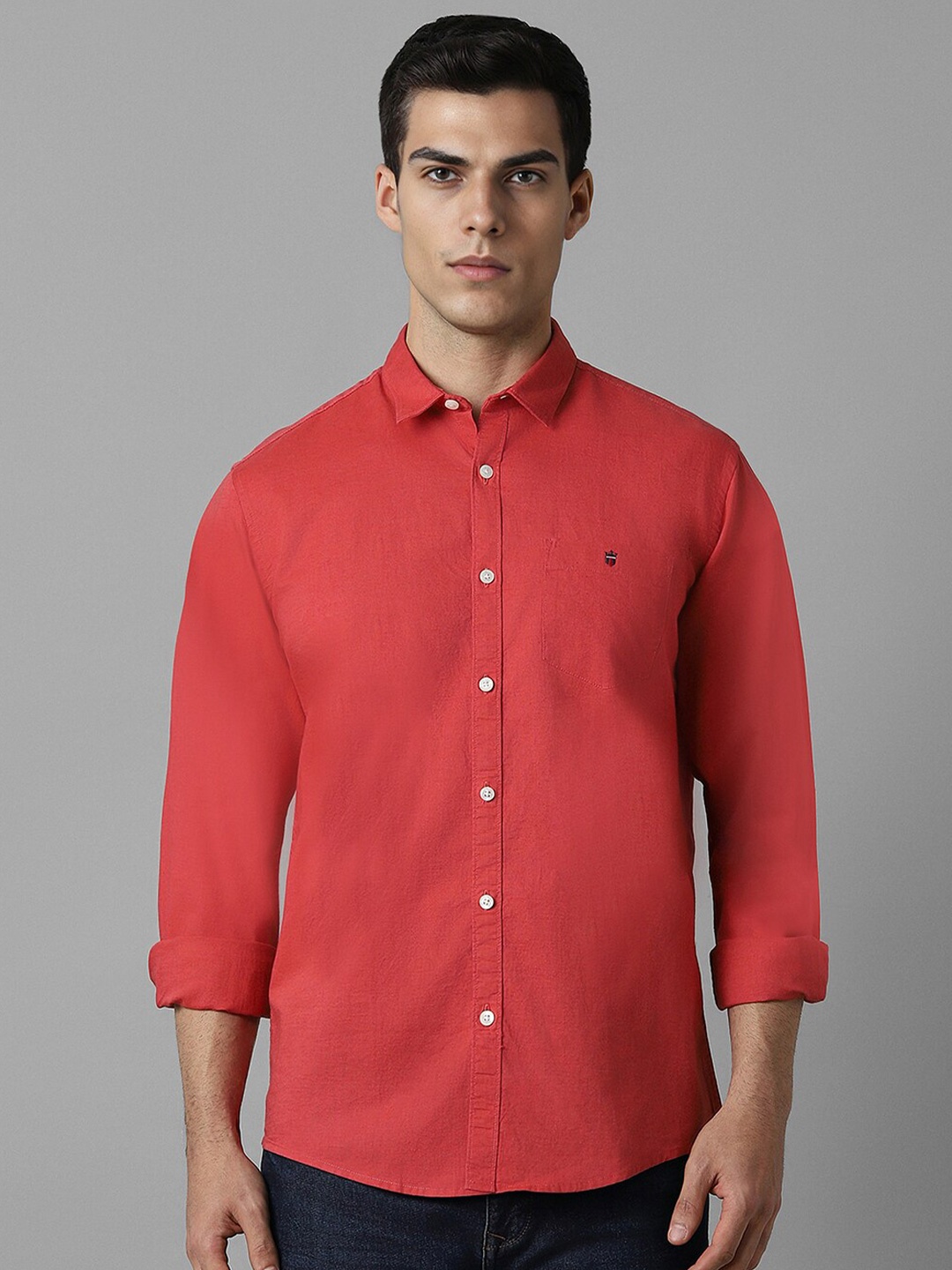 

Louis Philippe Jeans Slim Fit Opaque Linen Casual Shirt, Red