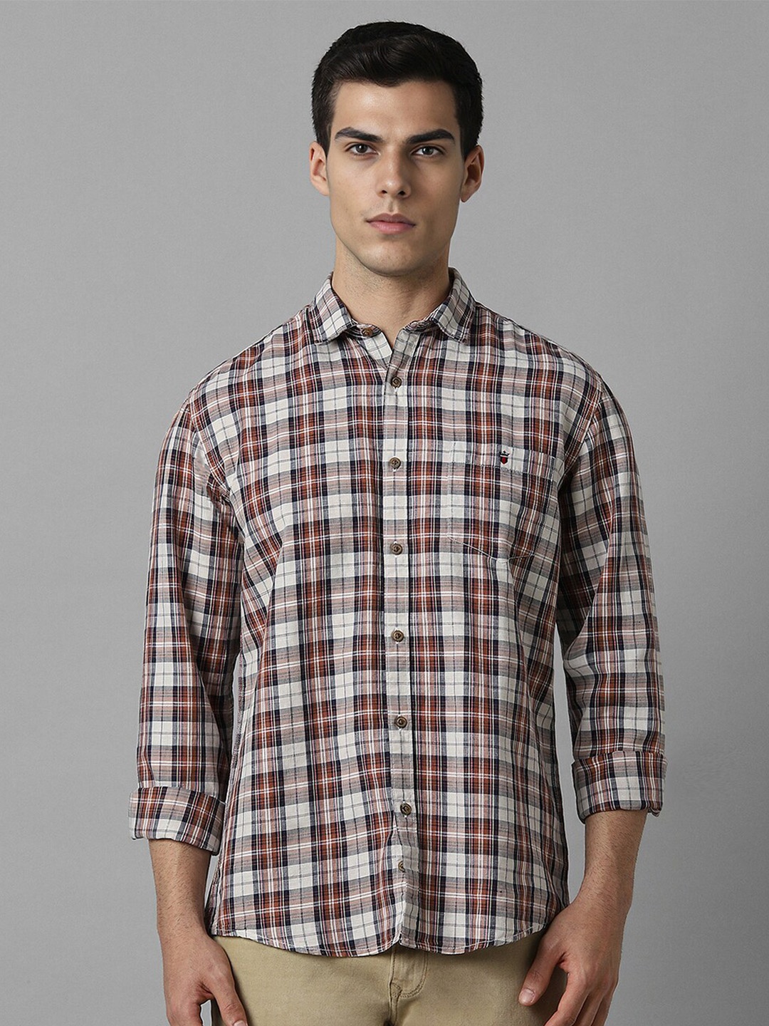 

Louis Philippe Jeans Slim Fit Tartan Checked Cotton Casual Shirt, Brown