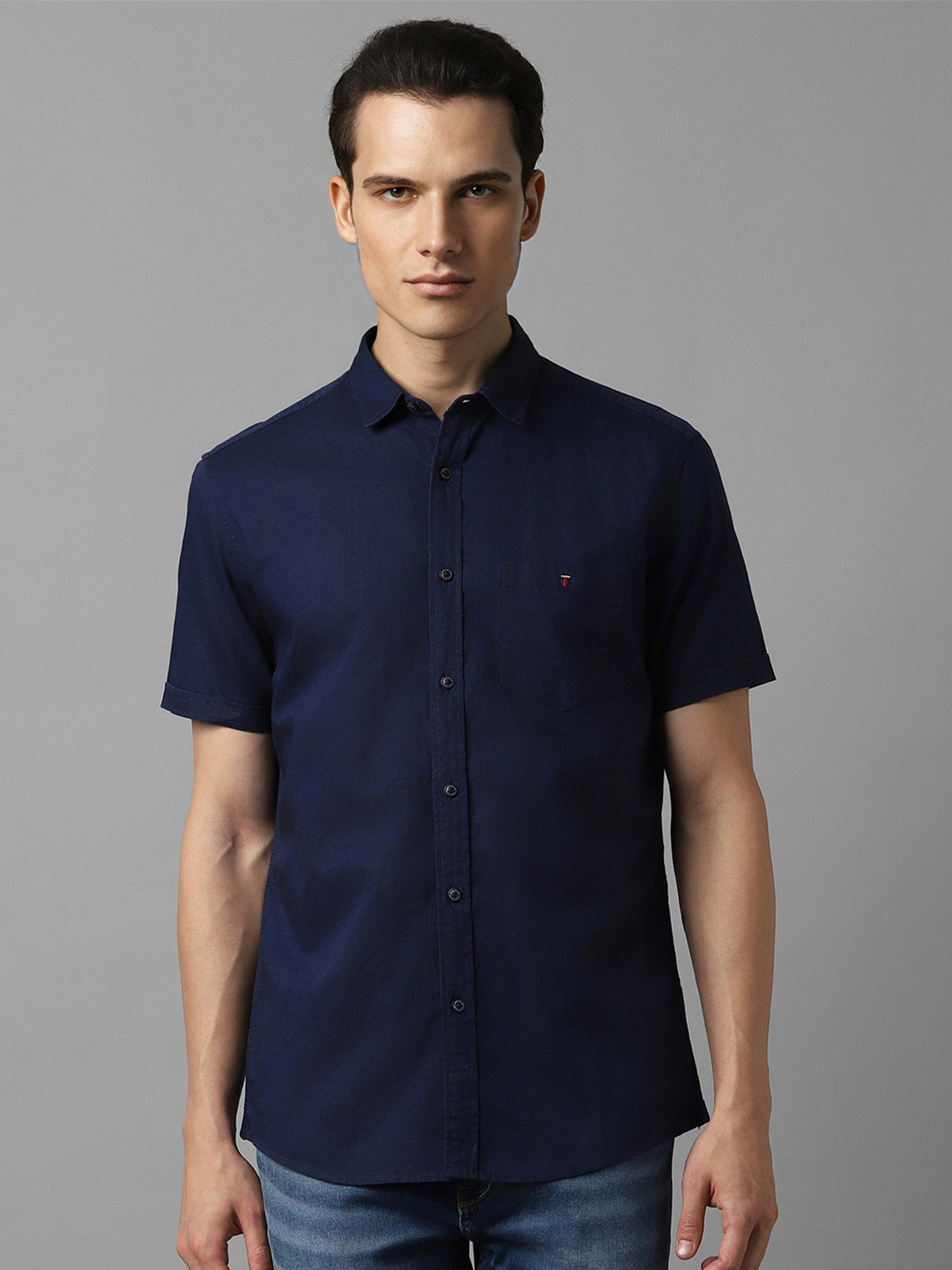 

Louis Philippe Jeans Slim Fit Opaque Linen Casual Shirt, Navy blue