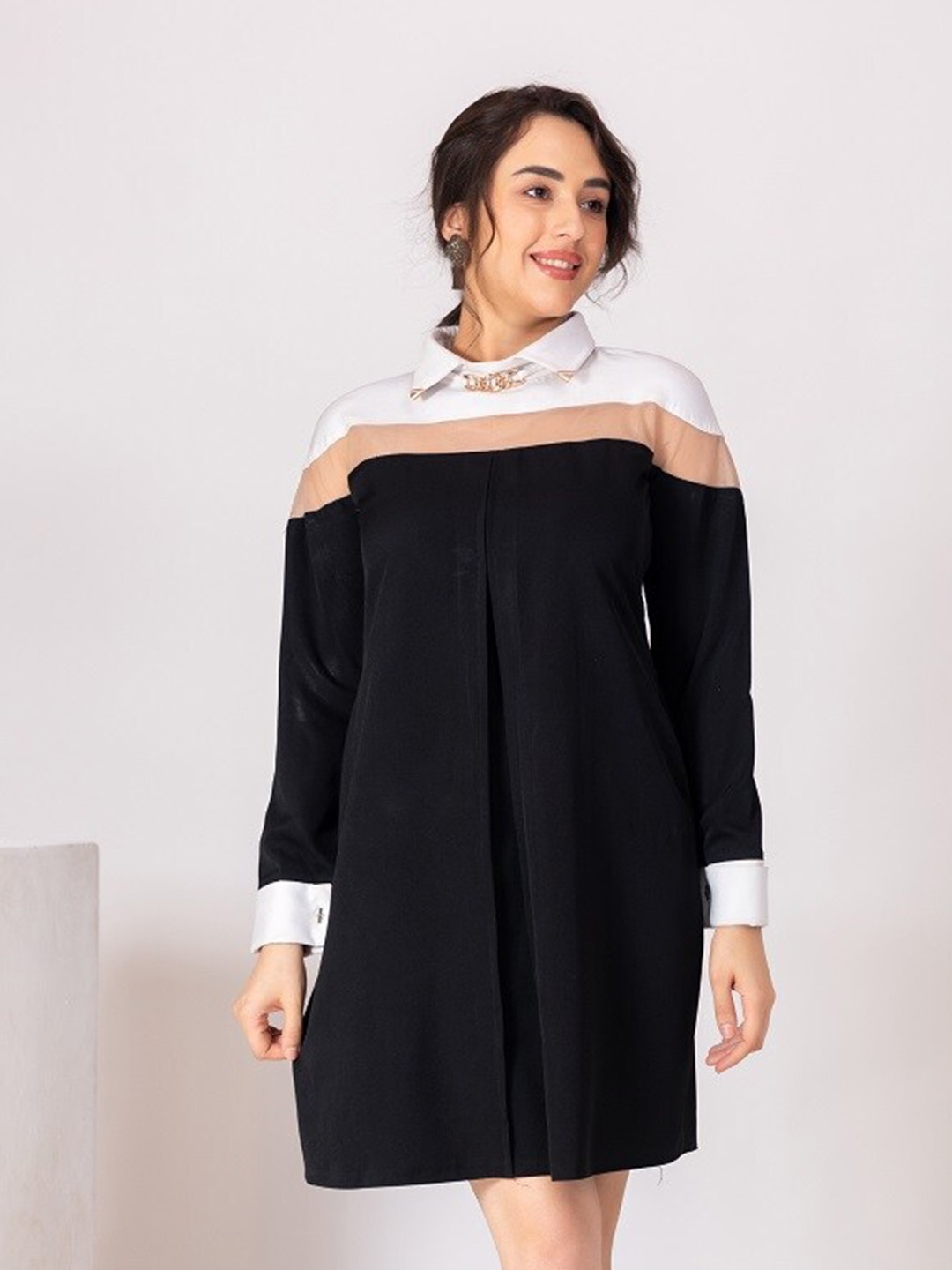 

BAESD Shirt Collar A-Line Dress, Black