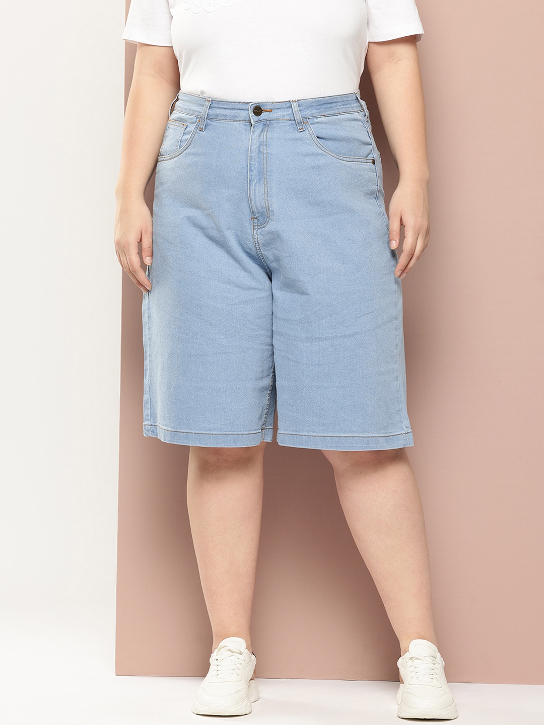

Sztori Women Plus Size High-Rise Denim Shorts, Blue