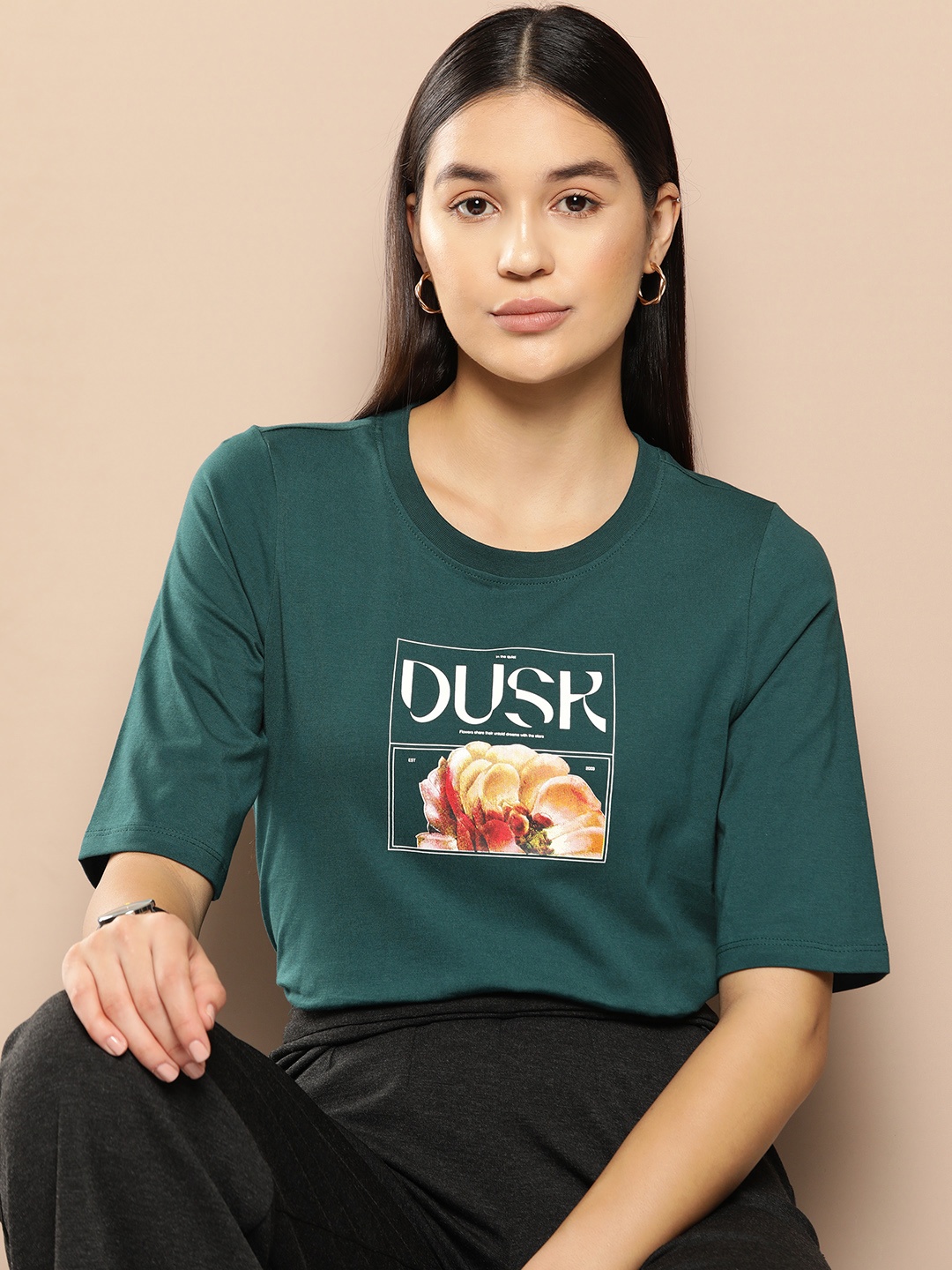 

Chemistry Printed Drop-Shoulder Pure Cotton T-shirt, Teal