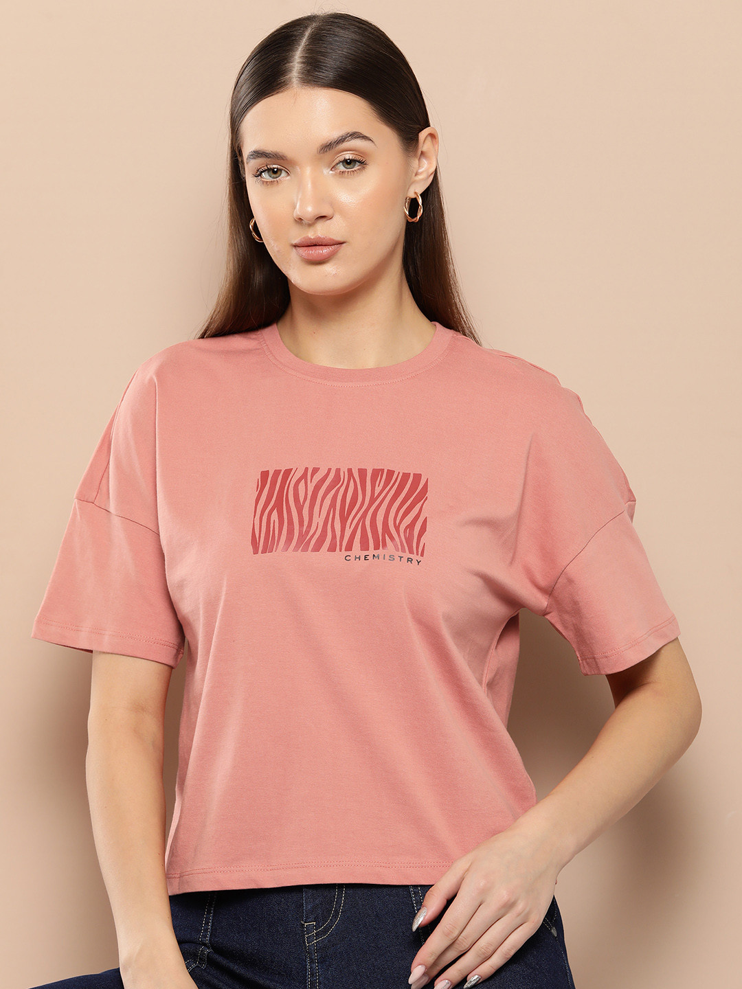 

Chemistry Printed Drop-Shoulder Pure Cotton T-shirt, Pink