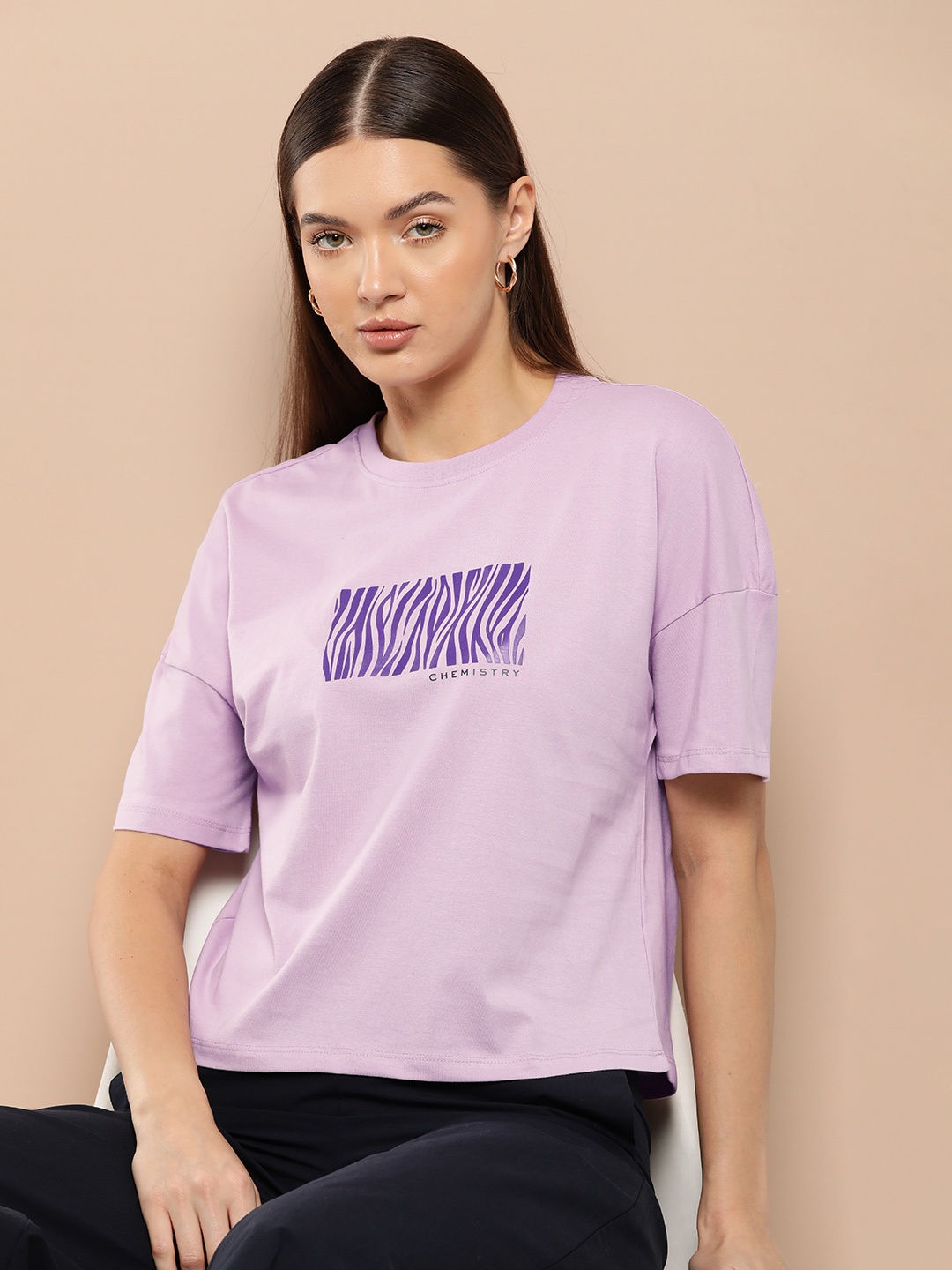 

Chemistry Printed Drop-Shoulder Pure Cotton T-shirt, Lavender