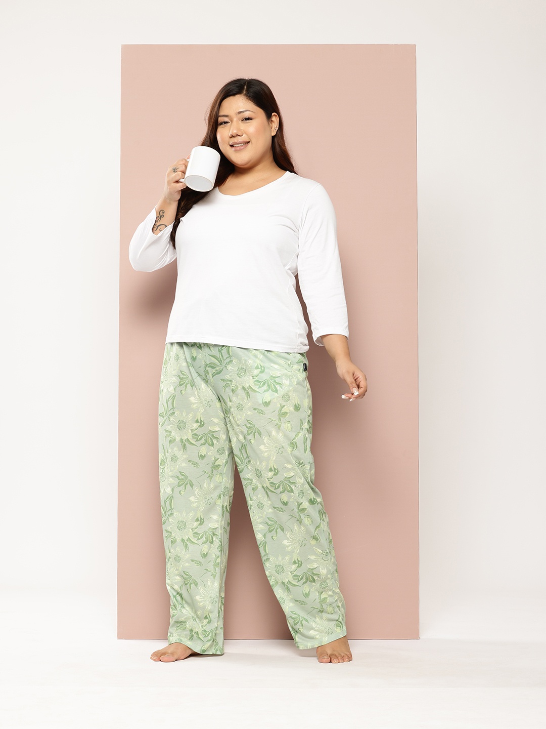 

Sztori Women Plus Size Printed Lounge Pants, Green