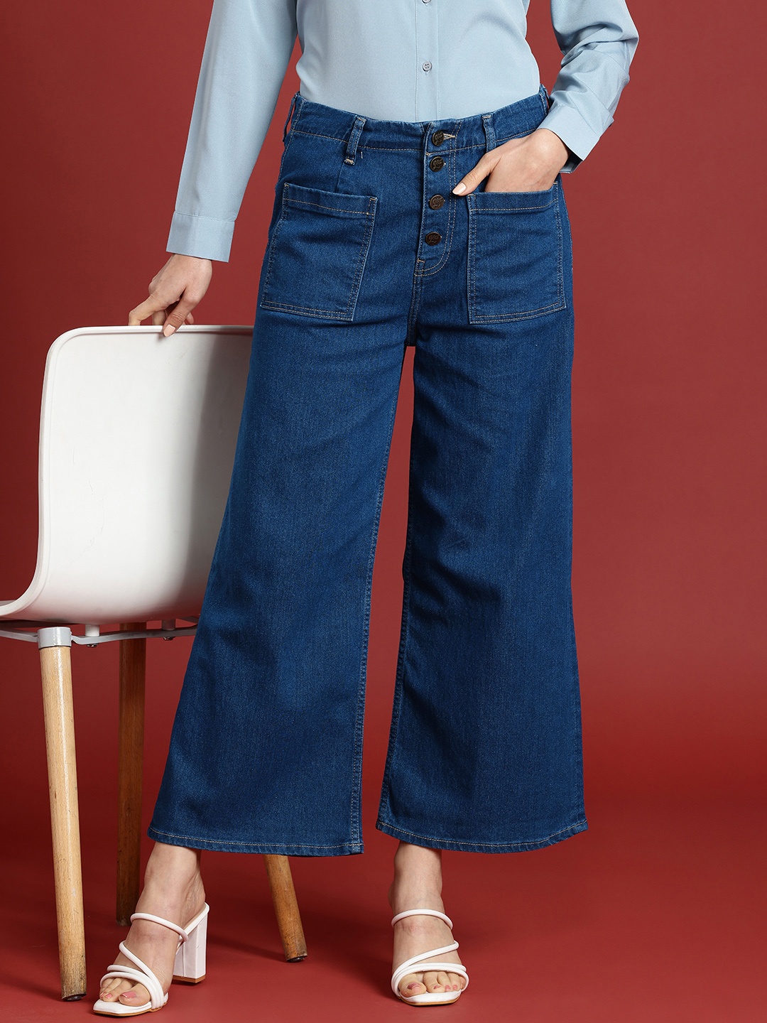 

all about you Women Wide Leg High-Rise Stretchable Jeans, Blue