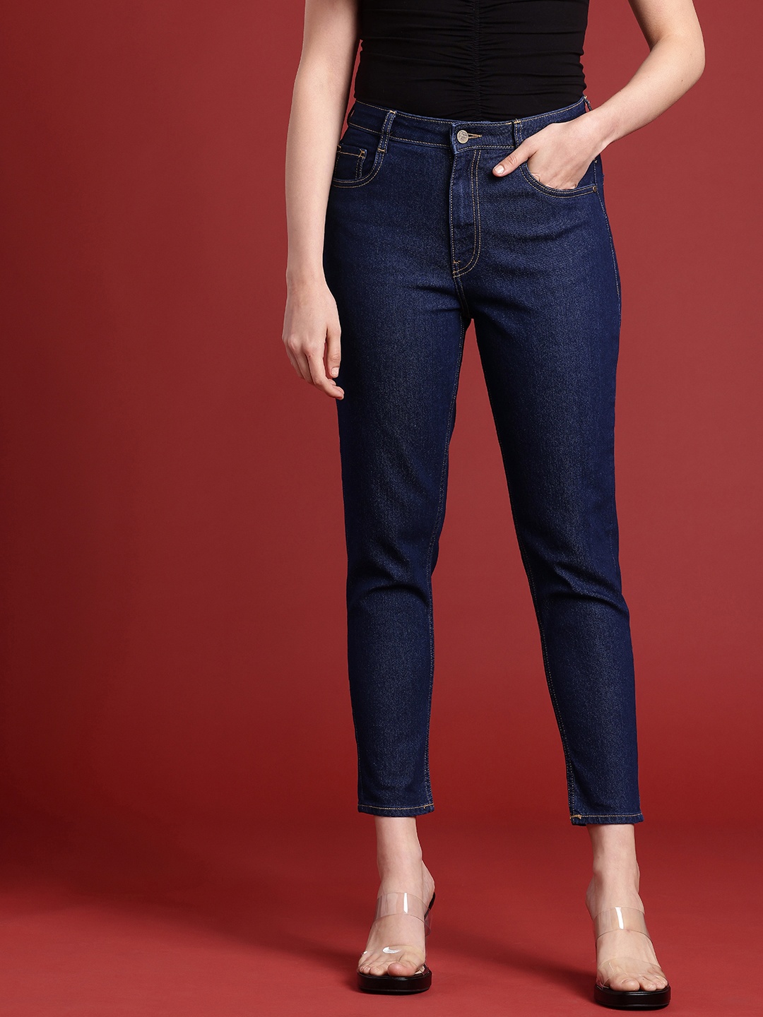 

all about you Women Mom Fit High-Rise Stretchable Jeans, Blue