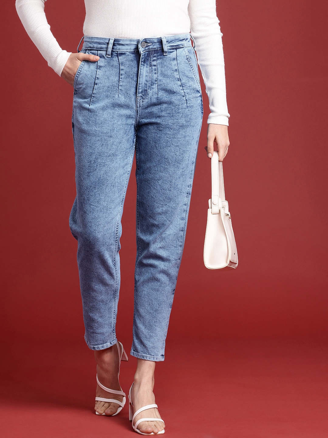 

all about you Women Mom Fit High-Rise Heavy Fade Stretchable Jeans, Blue