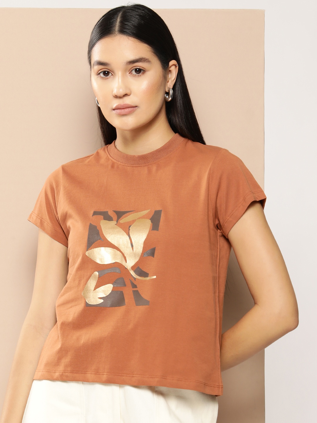 

Chemistry Floral Printed Pure Cotton T-shirt, Brown