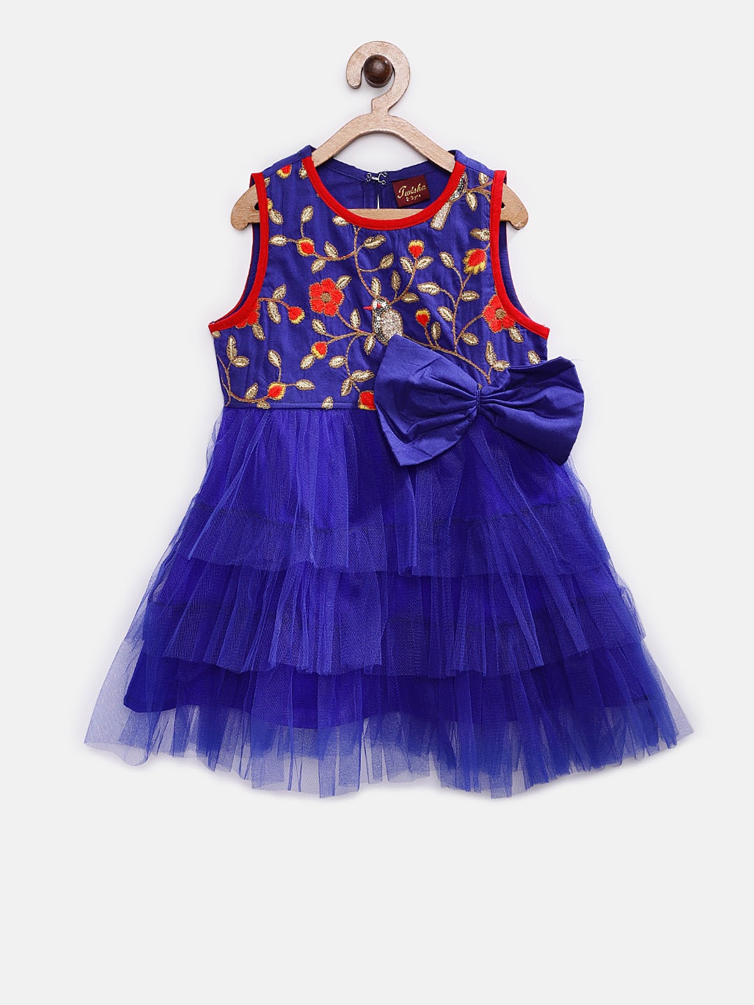 

Twisha Girls Floral Embroidered Net A-Line Dress, Blue