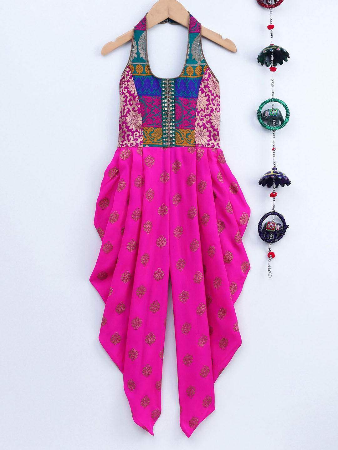 

Twisha Girls Halter Neck Printed Basic Jumpsuit, Pink