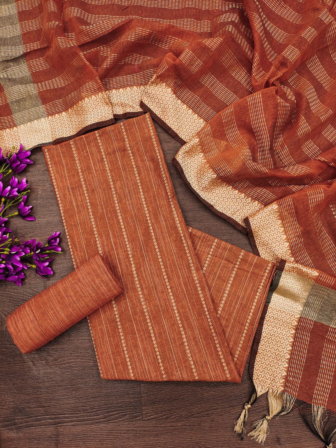 

KALINI Unstitched Dress Material, Rust