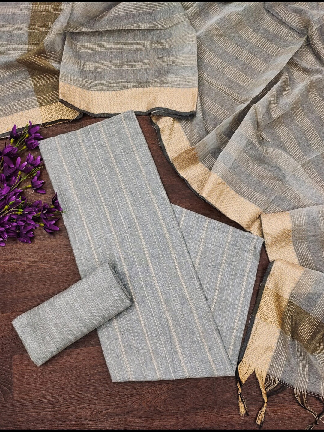 

KALINI Unstitched Dress Material, Grey