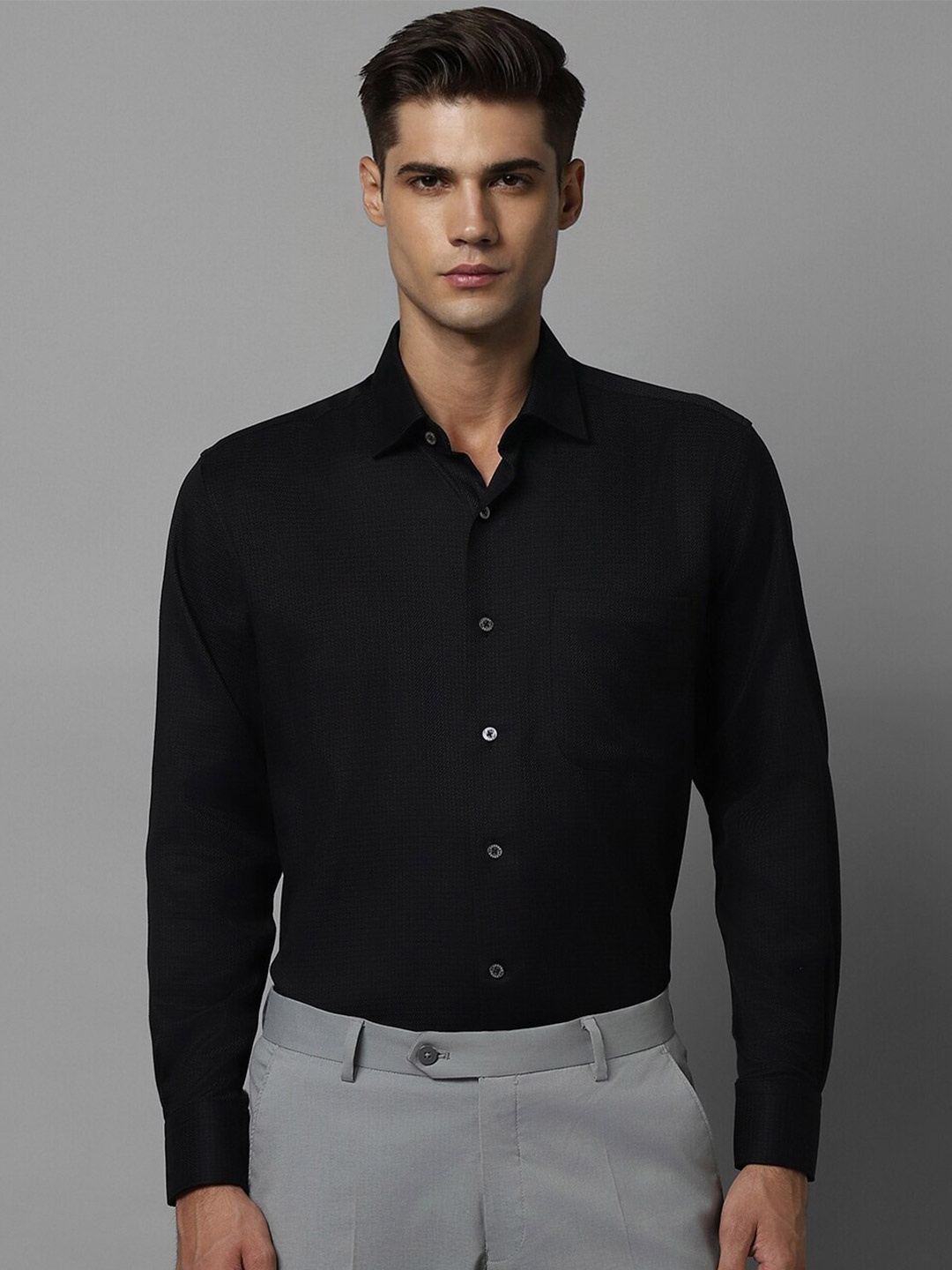 

Luxure by Louis Philippe Classic Self Design Opaque Cotton Formal Shirt, Black