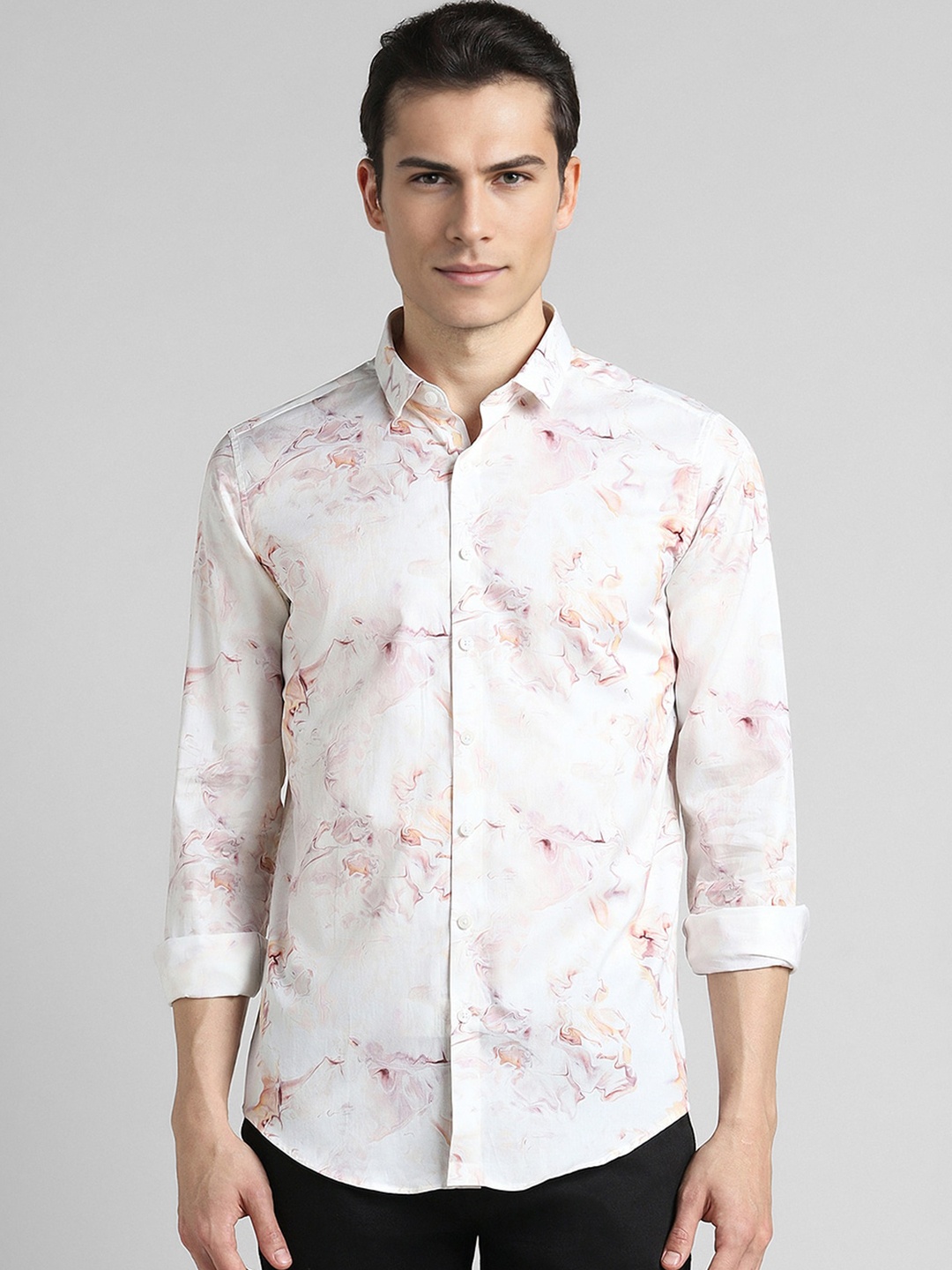 

SIMON CARTER LONDON Abstract Printed Slim Fit Cotton Casual Shirt, White