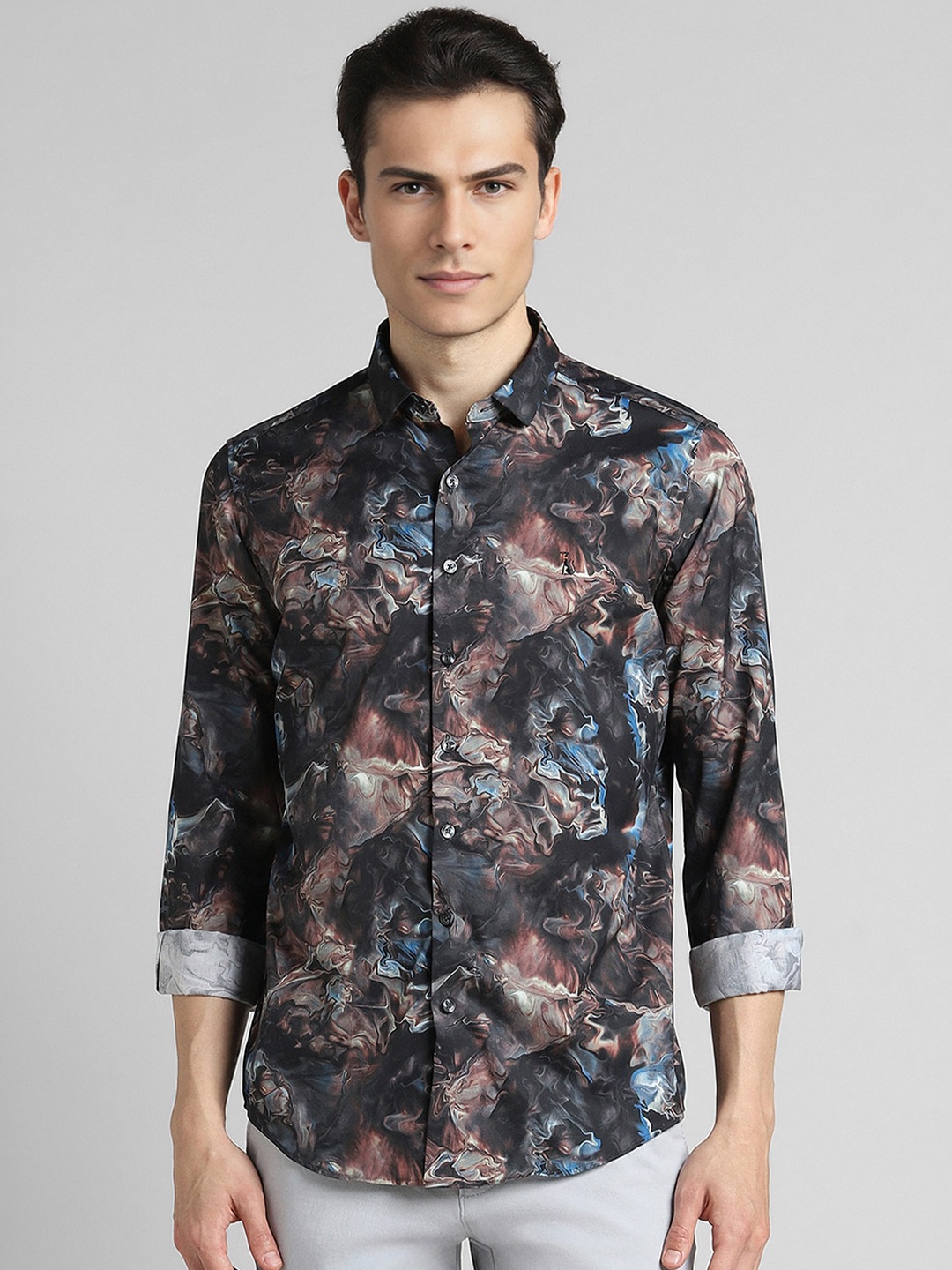 

SIMON CARTER LONDON Abstract Printed Slim Fit Cotton Casual Shirt, Black