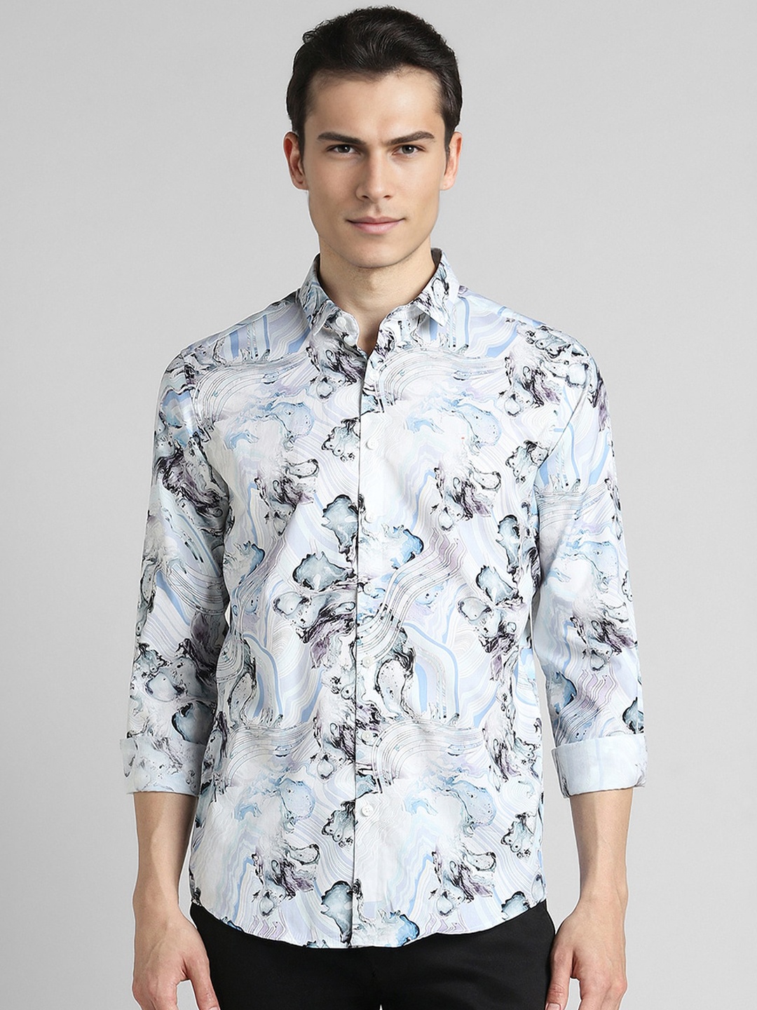 

SIMON CARTER LONDON Abstract Printed Slim Fit Cotton Casual Shirt, White