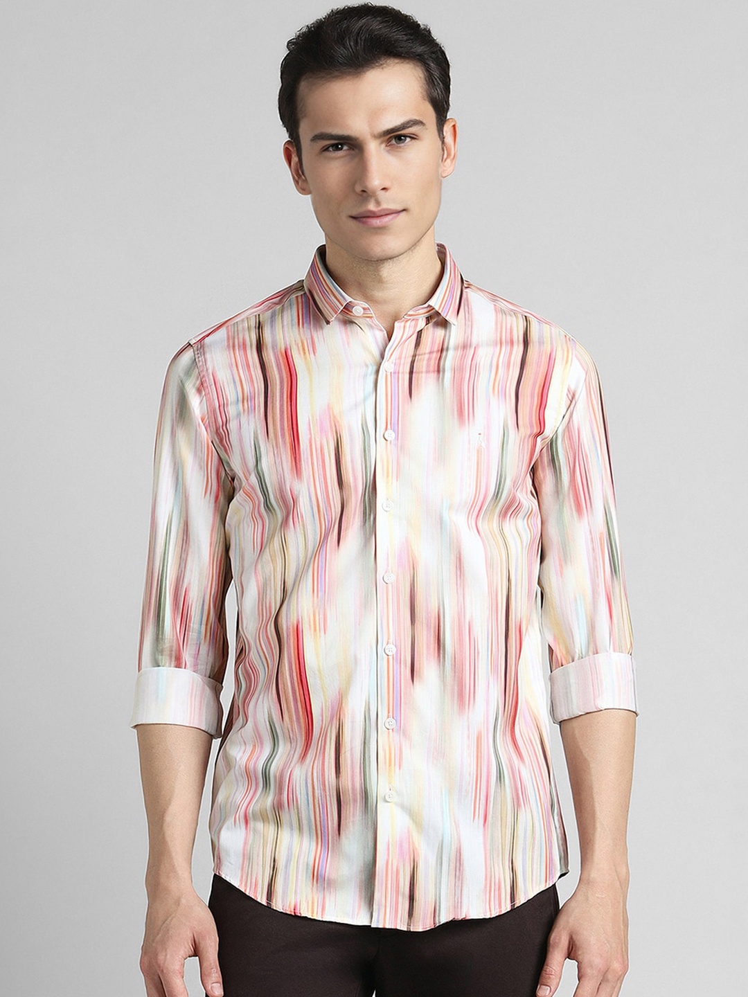 

SIMON CARTER LONDON Abstract Printed Slim Fit Cotton Casual Shirt, White