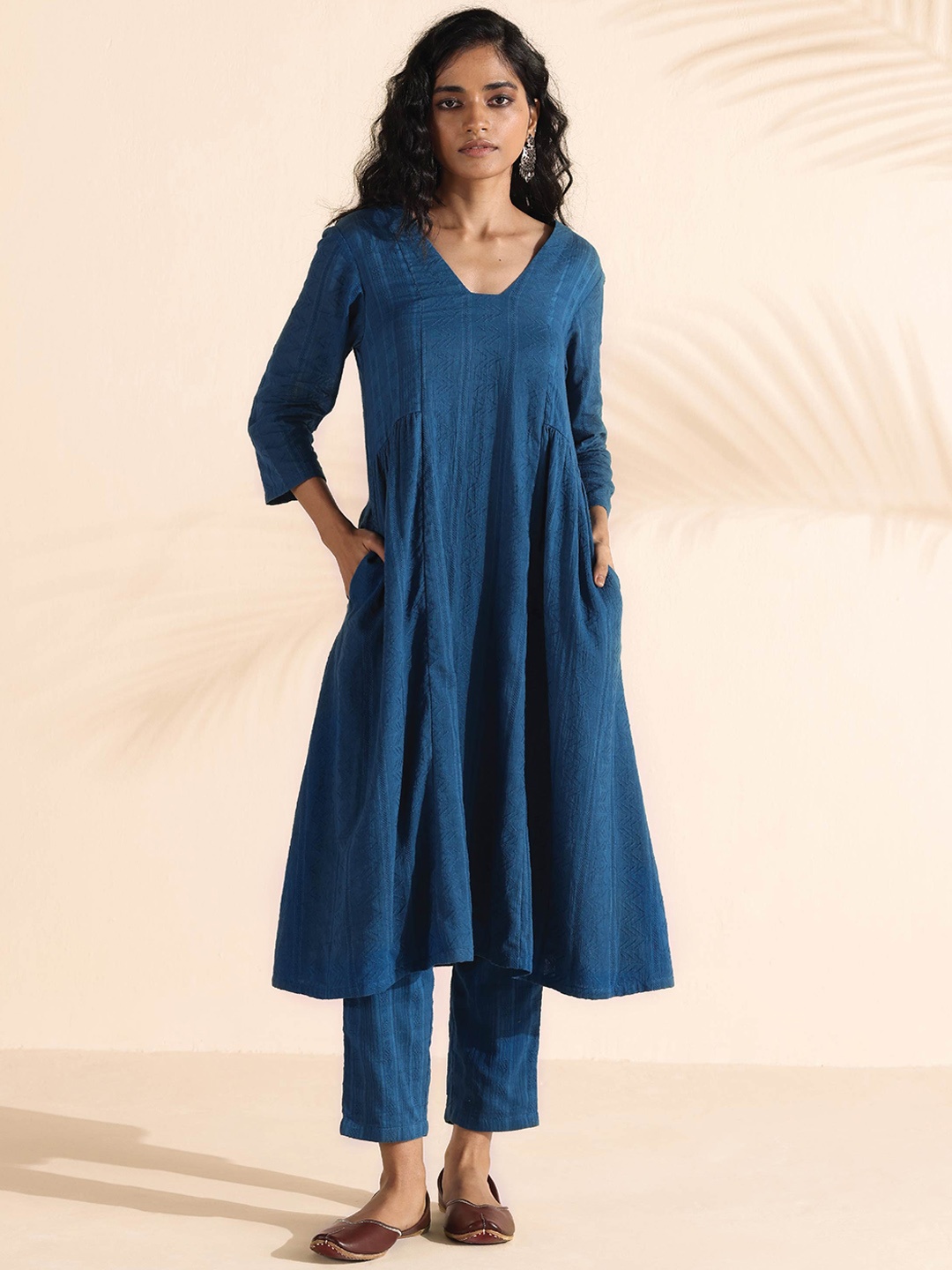 

trueBrowns Women Empire Pure Cotton Kurta with Trousers, Blue