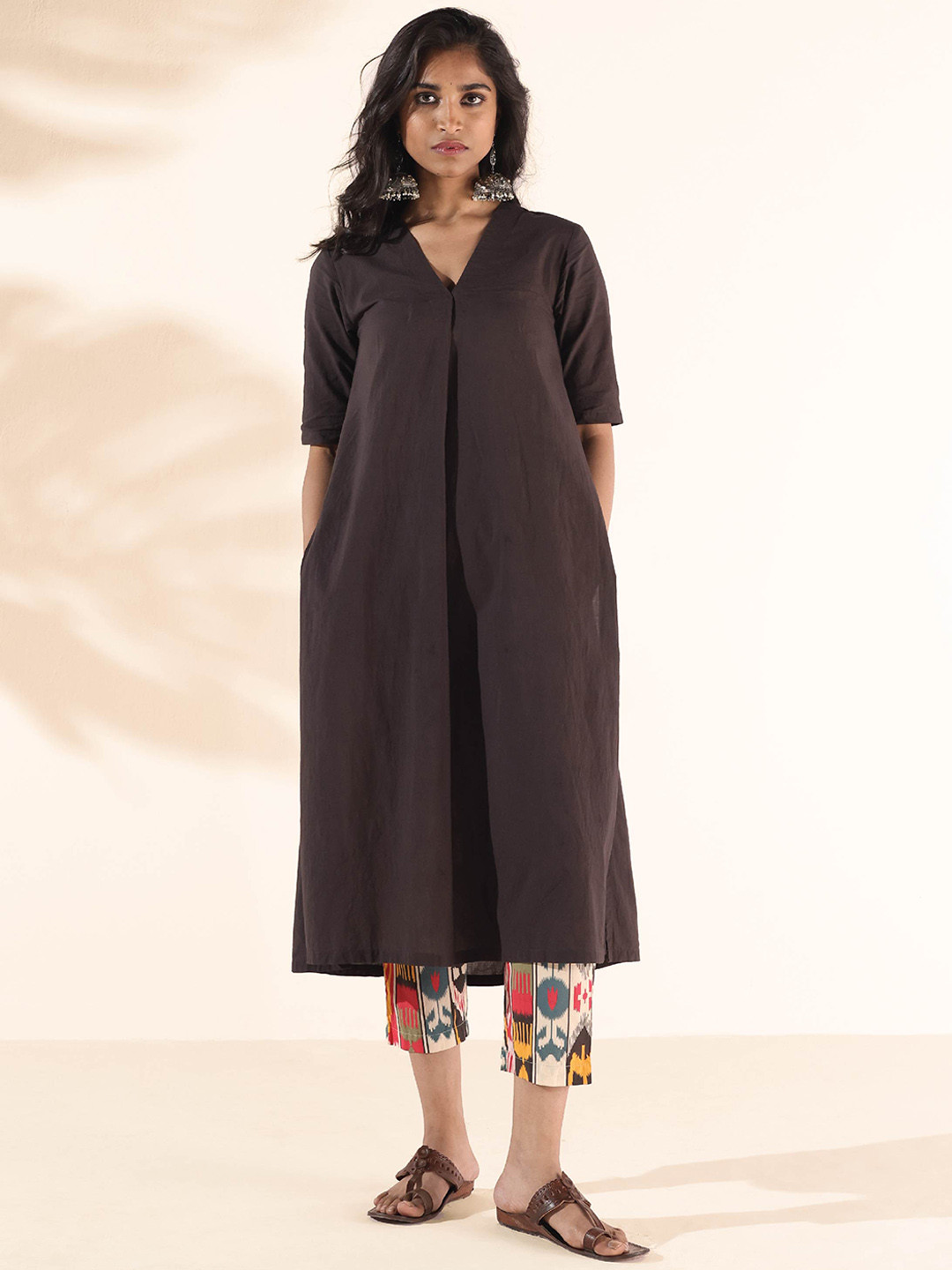 

trueBrowns Women Regular Pure Cotton Kurta with Trousers, Brown