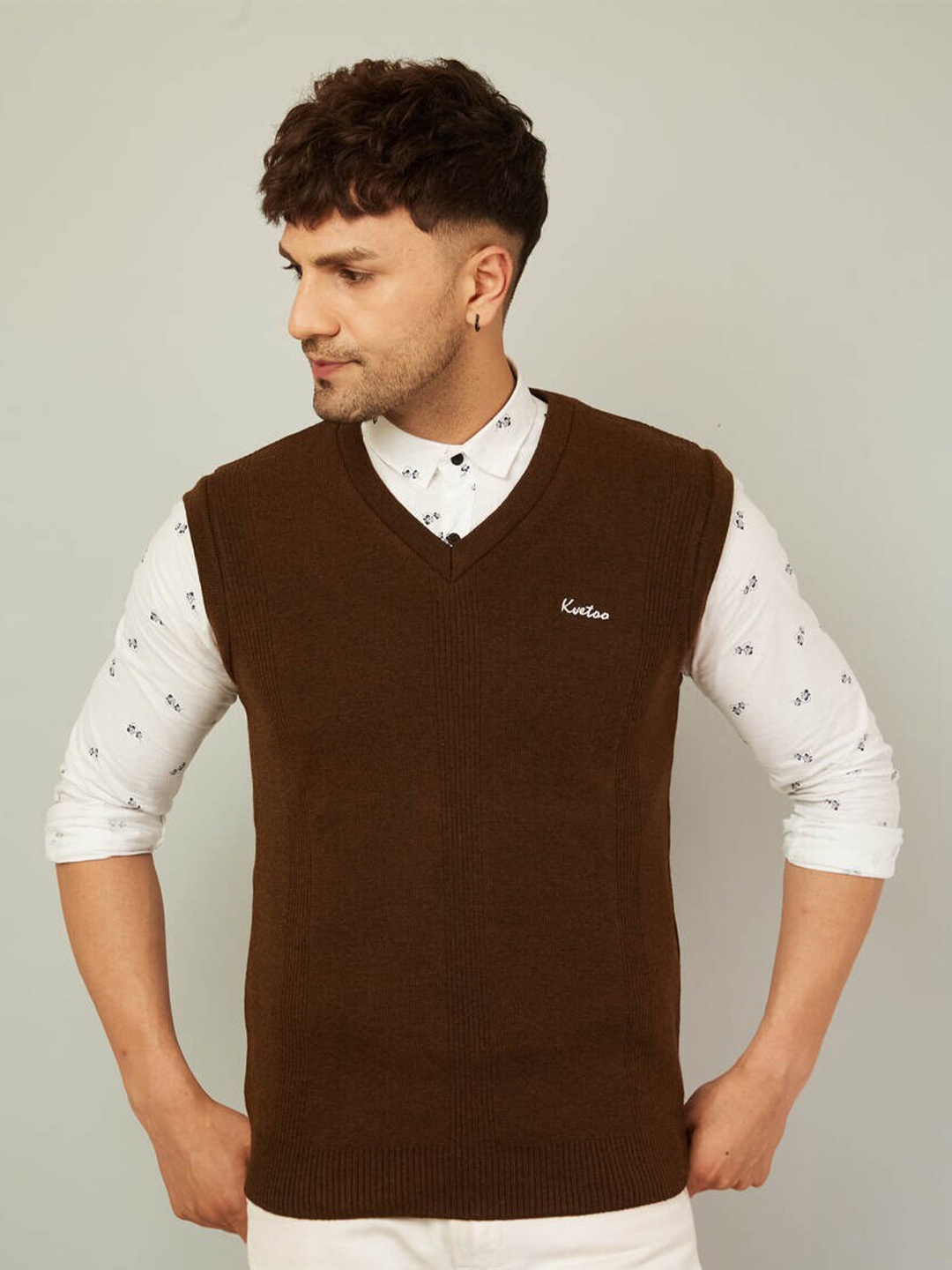 

KVETOO Men Sweater Vest, Brown