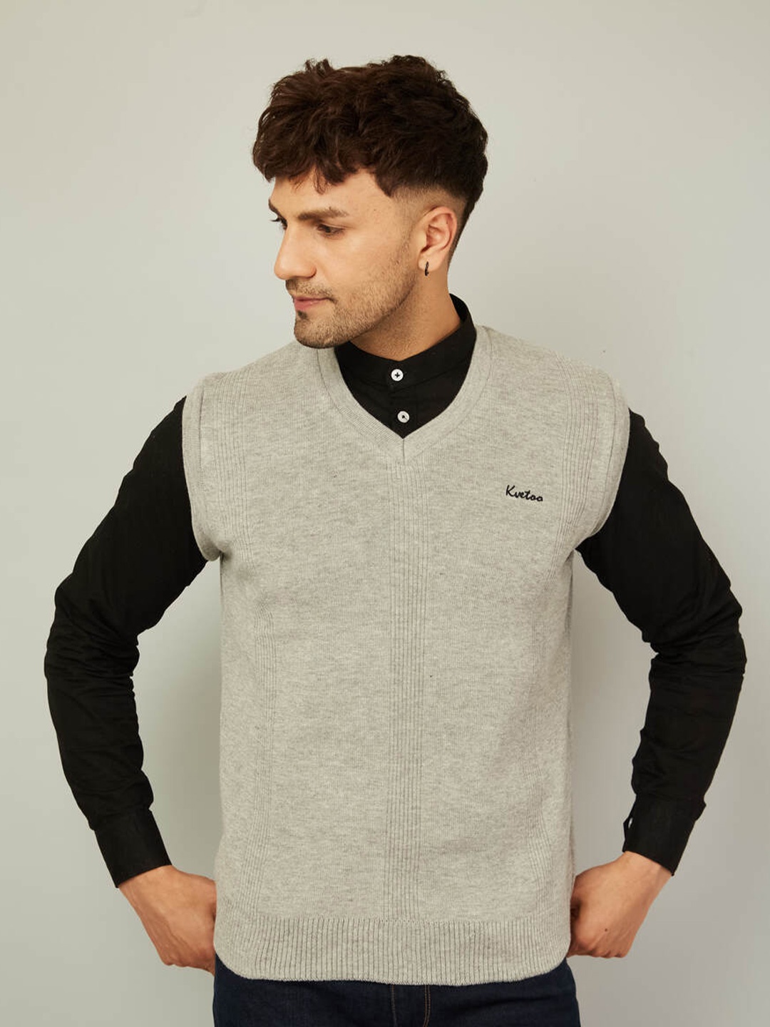 

KVETOO Men Sweater Vest, Grey