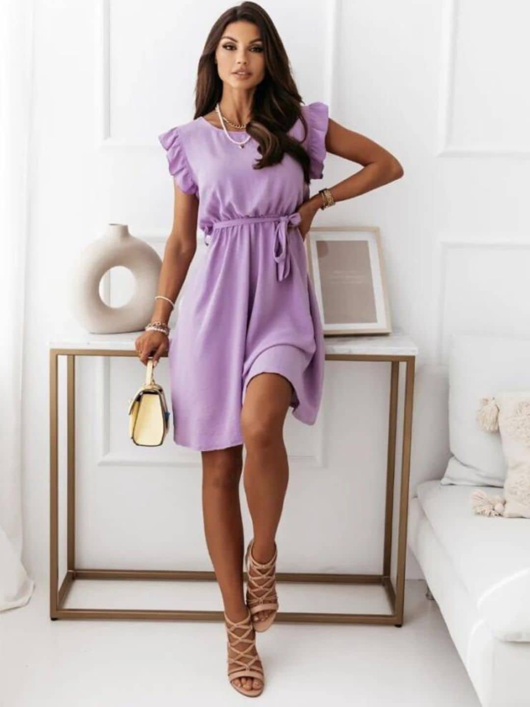 

DressBerry Purple Round Neck Flutter Sleeves Fit & Flare Dress
