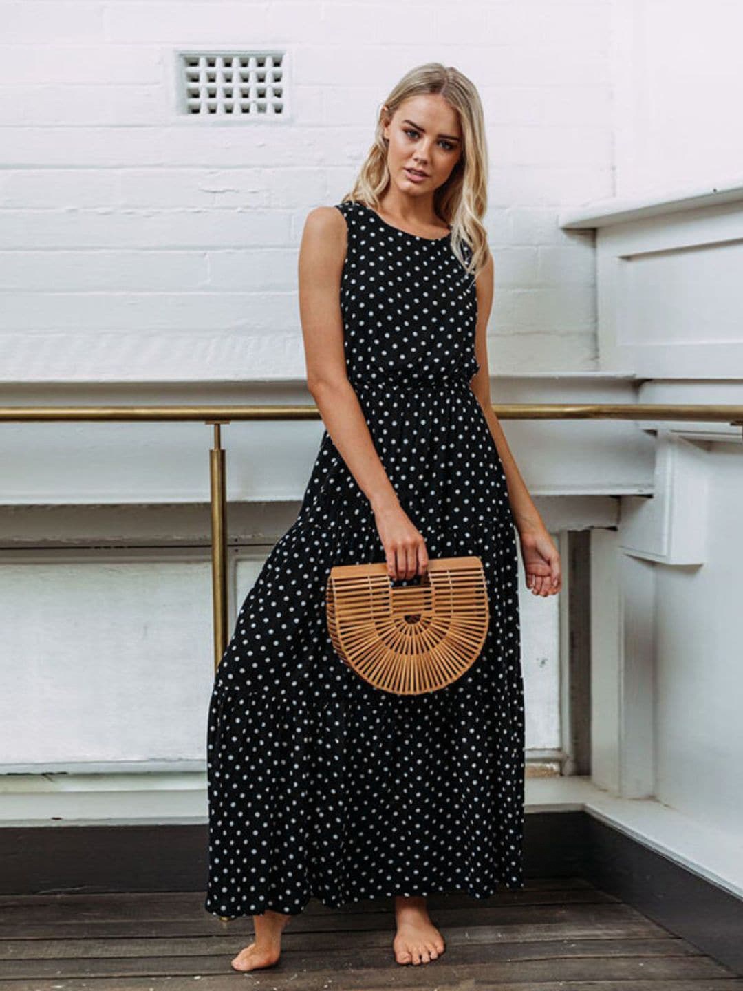 

DressBerry Polka Dot Print Maxi Dress, Black