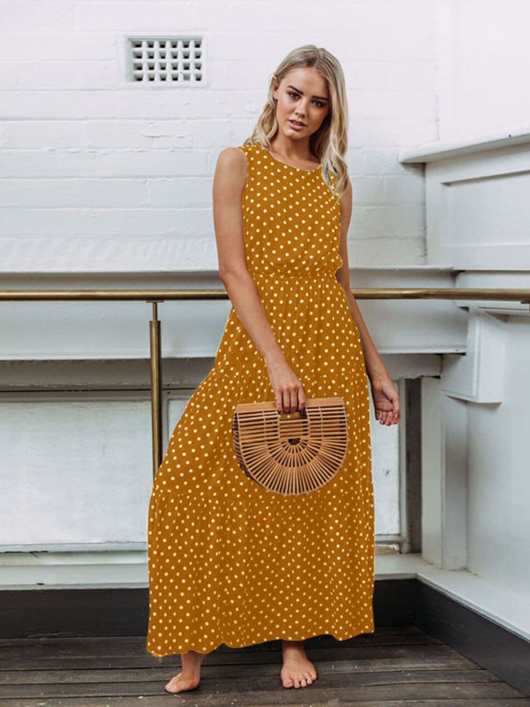 

DressBerry Polka Dot Print A-Line Maxi Dress, Orange