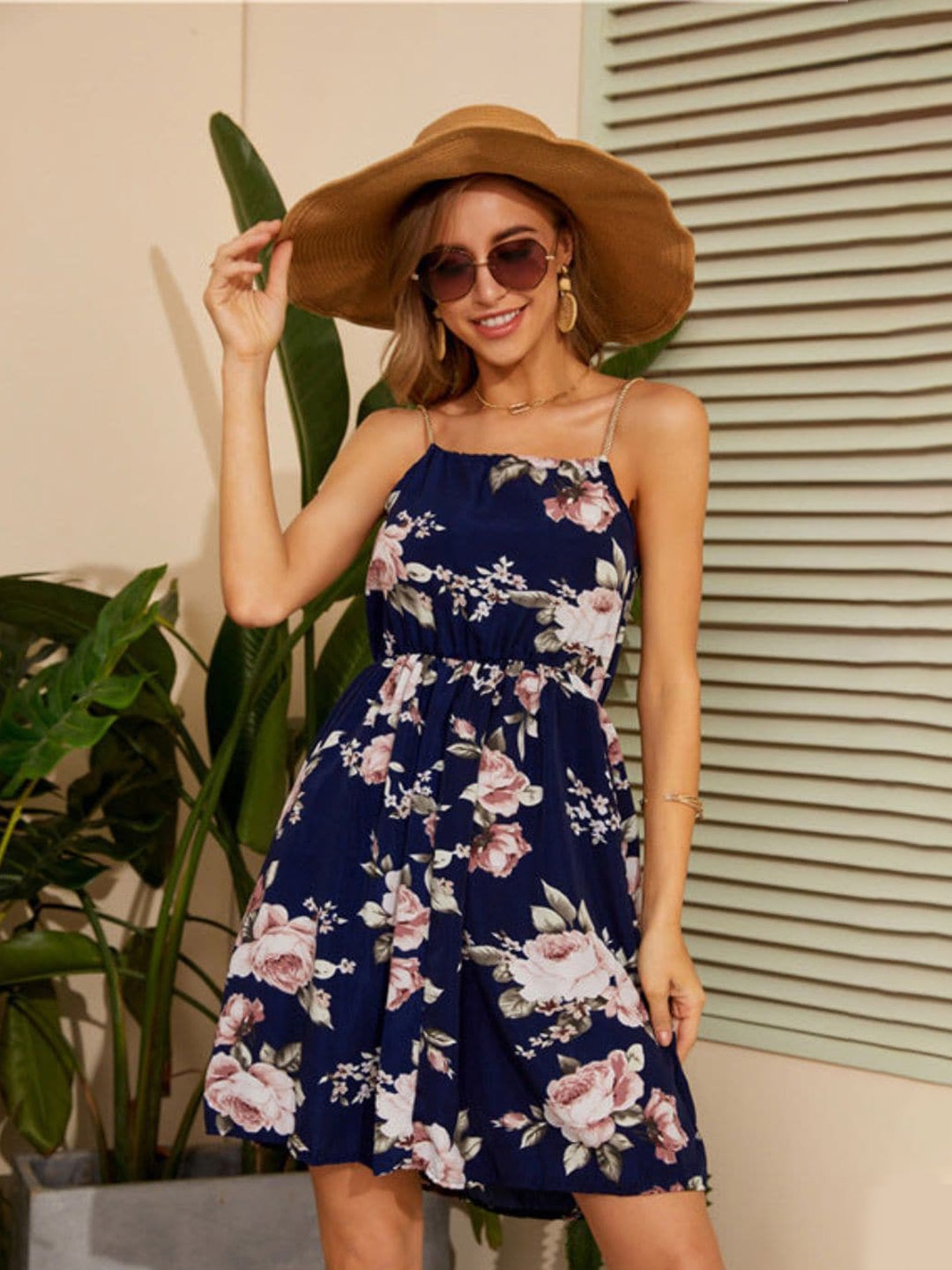 

DressBerry Floral Print Fit & Flare Dress, Navy blue