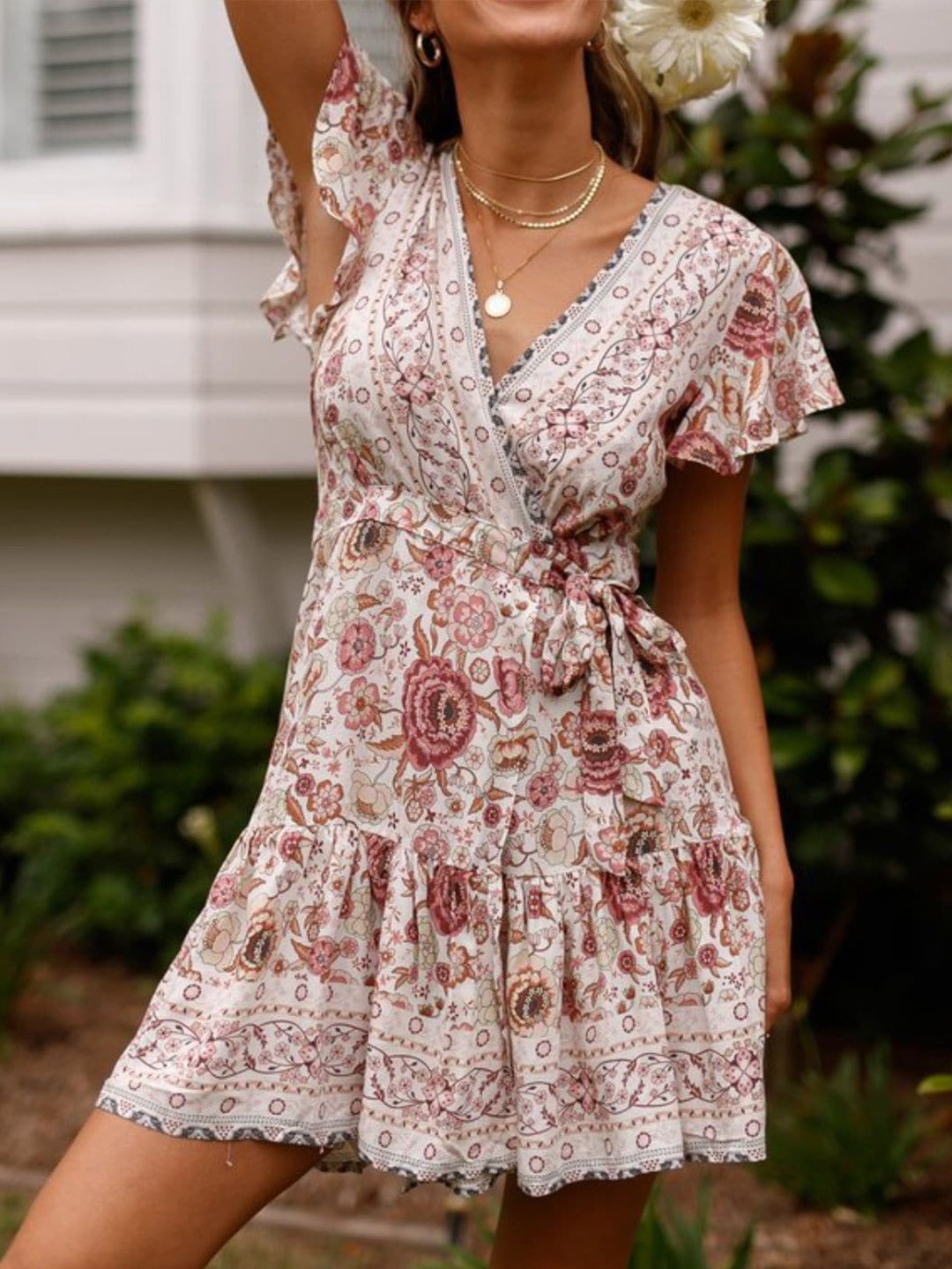 

DressBerry Floral Print Fit & Flare Dress, Beige