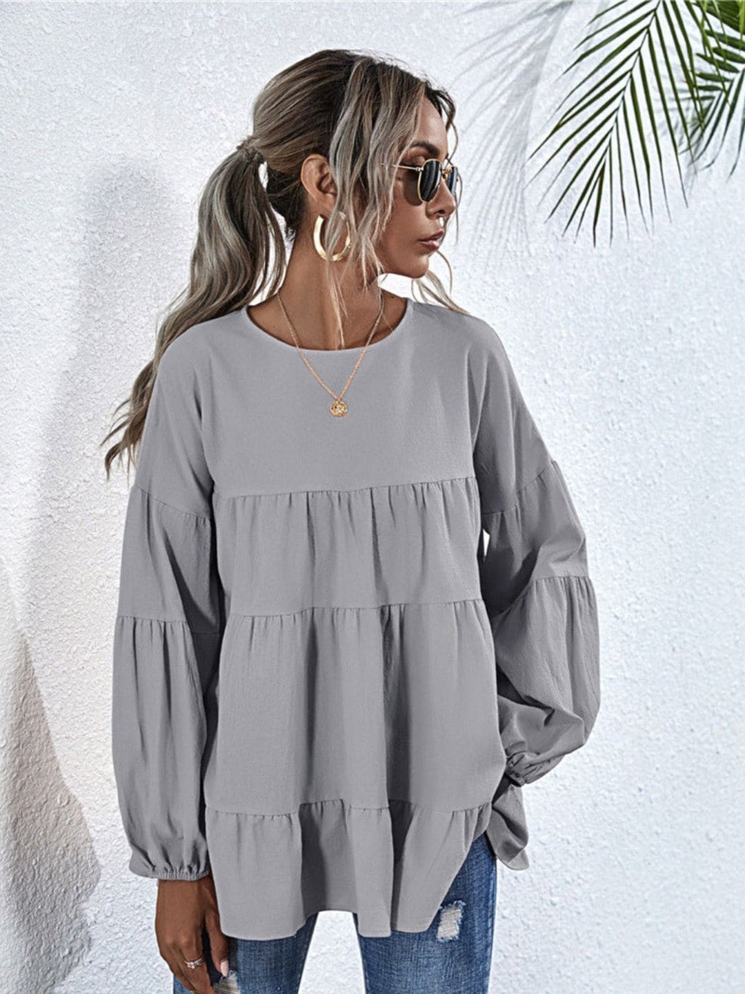 

DressBerry Puff Sleeve Top, Grey