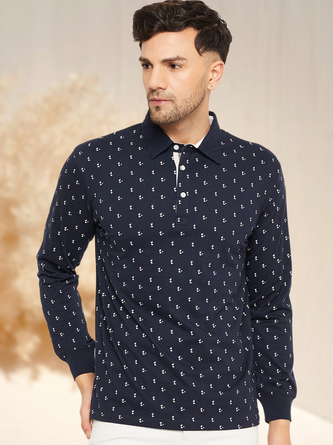 

WILD WEST Men Printed Polo Collar Pockets T-shirt, Navy blue