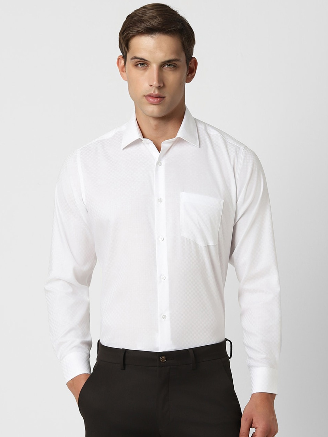 

Van Heusen Self Design Spread Collar Long Sleeves Cotton Formal Shirt, White