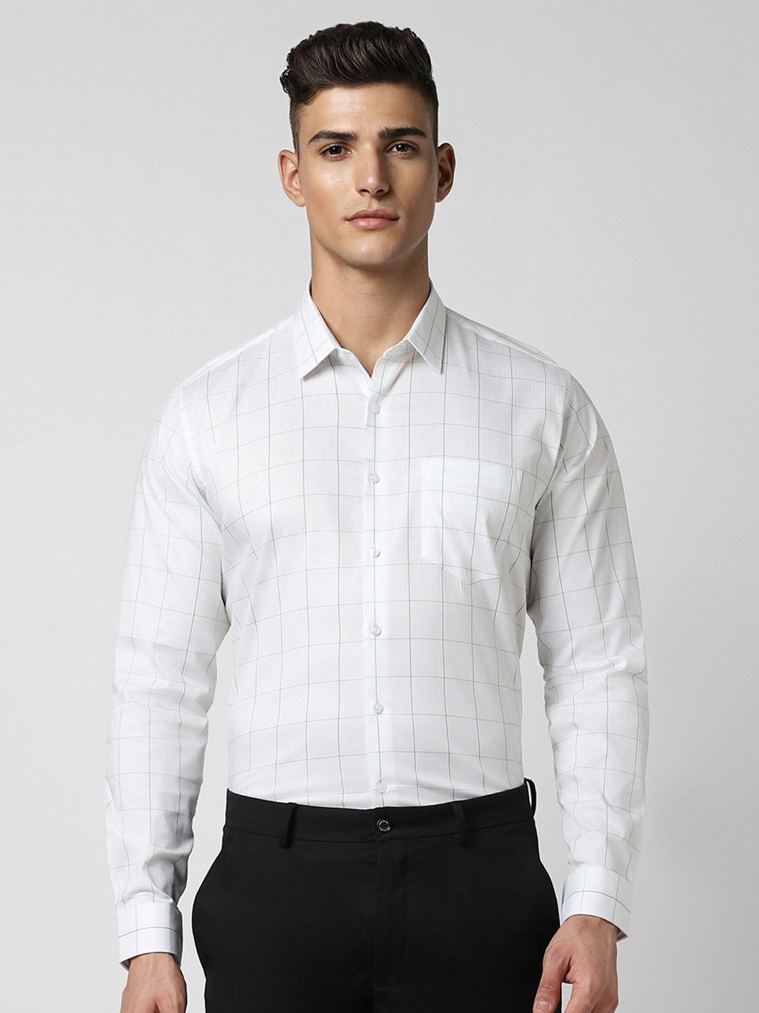 

Van Heusen Men Slim Fit Windowpane Checks Opaque Checked Formal Shirt, White