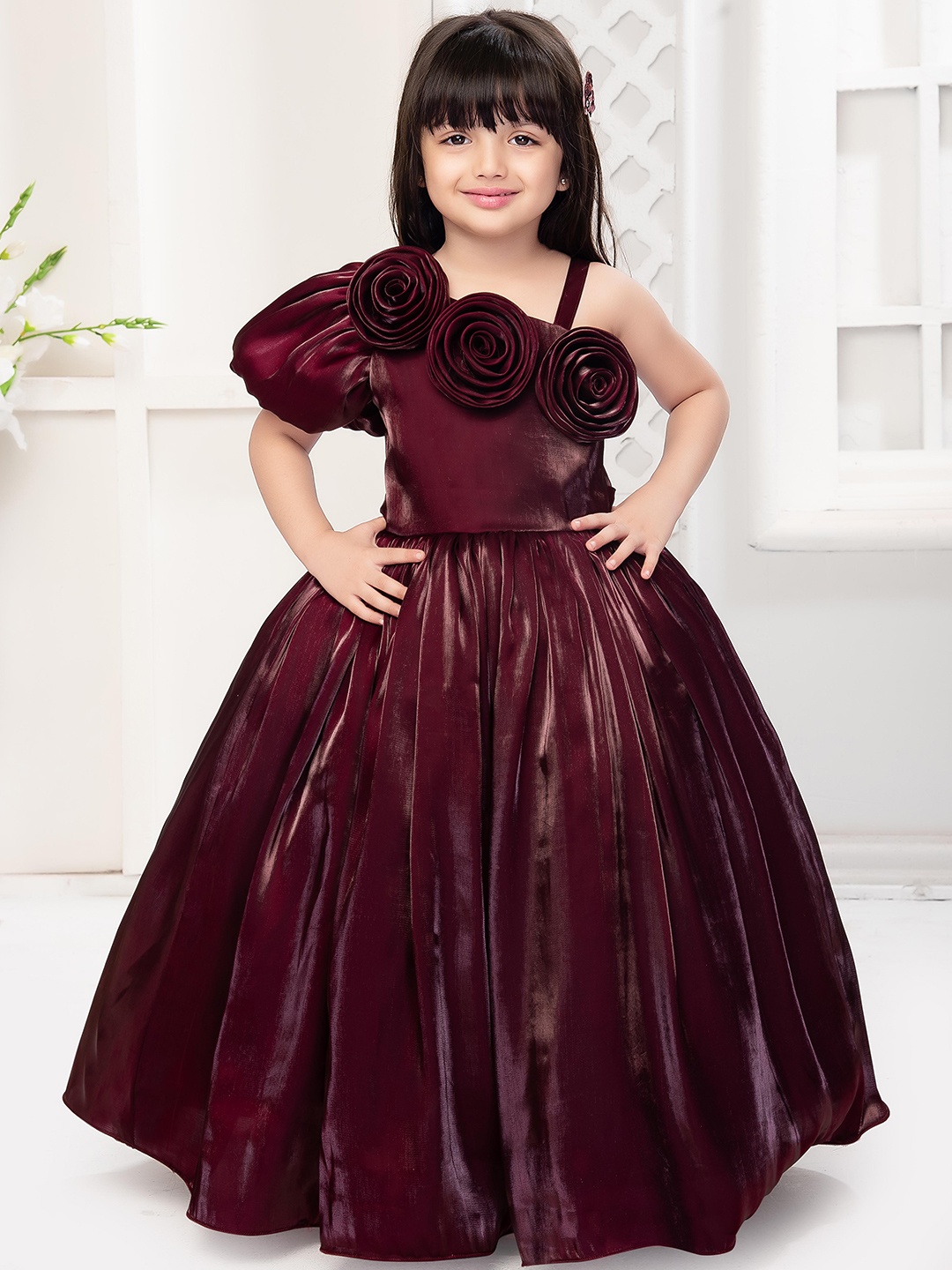 

Ministitch Applique Fit & Flare Dress, Maroon