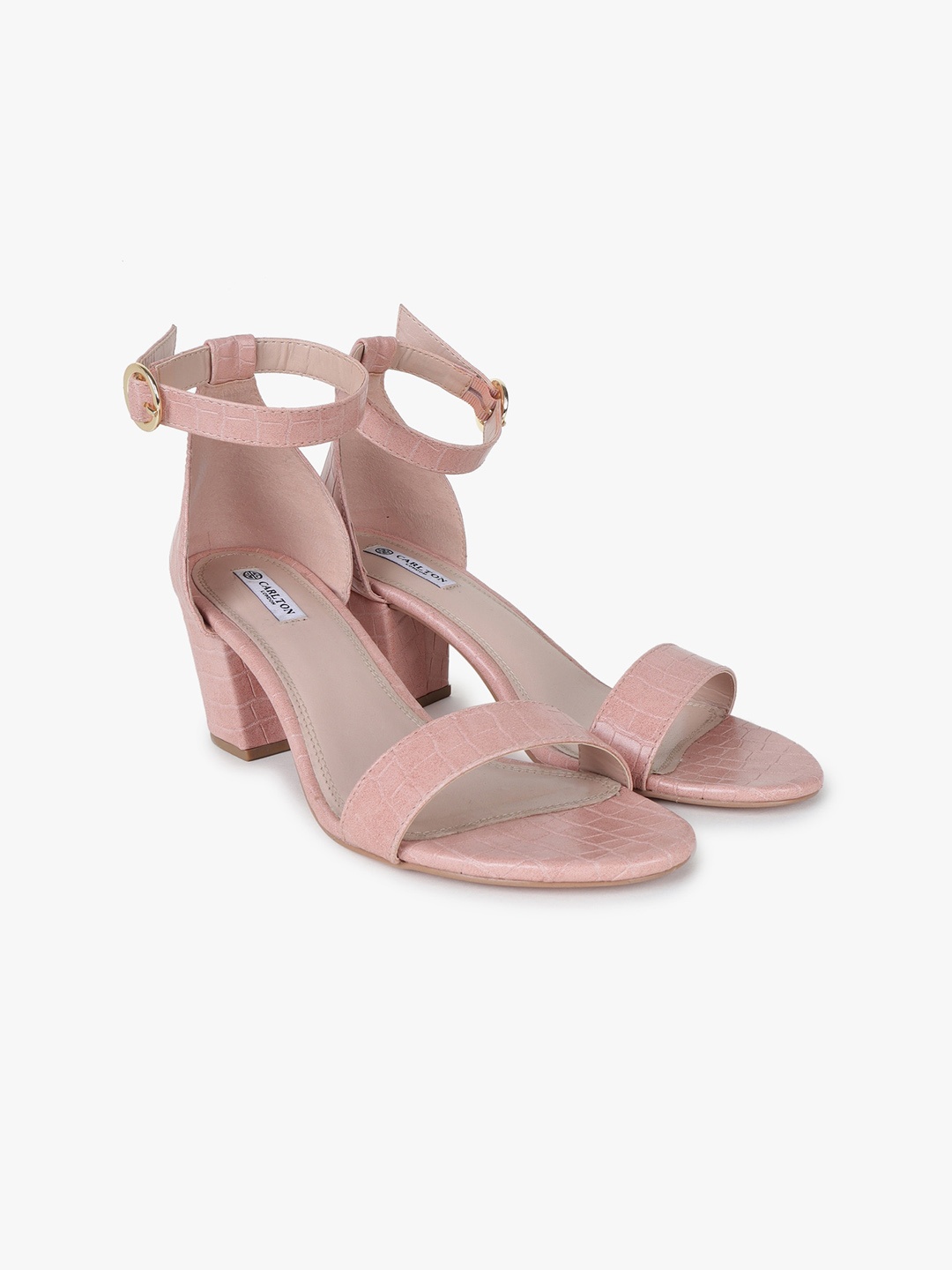 

Carlton London Printed Block Sandals with Buckles, Nude