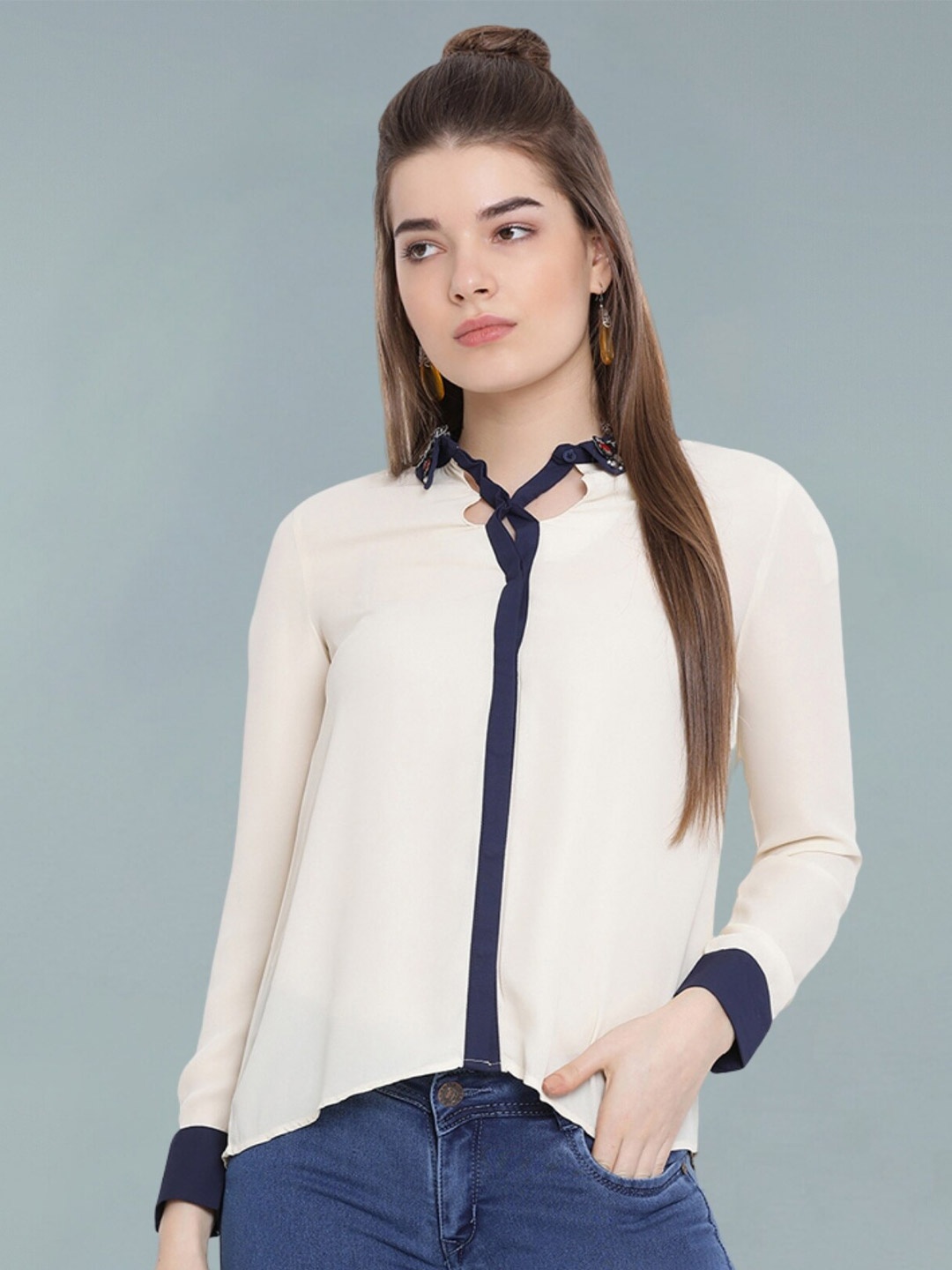 

Moda Elementi Sheer Shirt Style Top, Cream