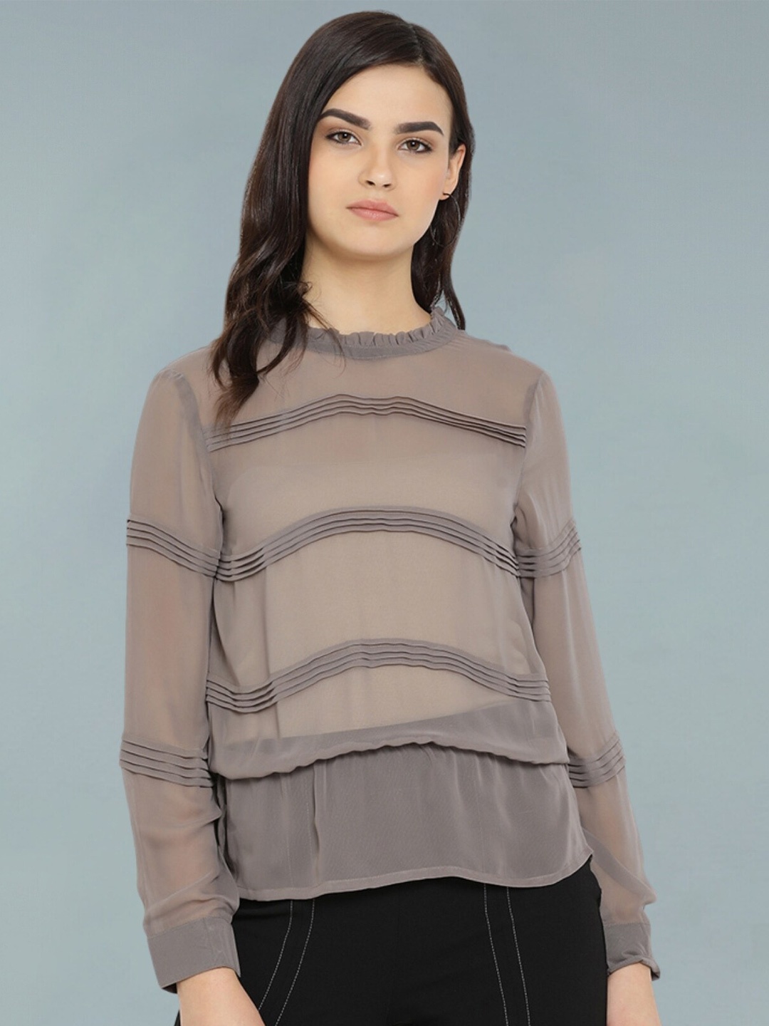 

Moda Elementi Accordion Pleats Sheer Top, Brown