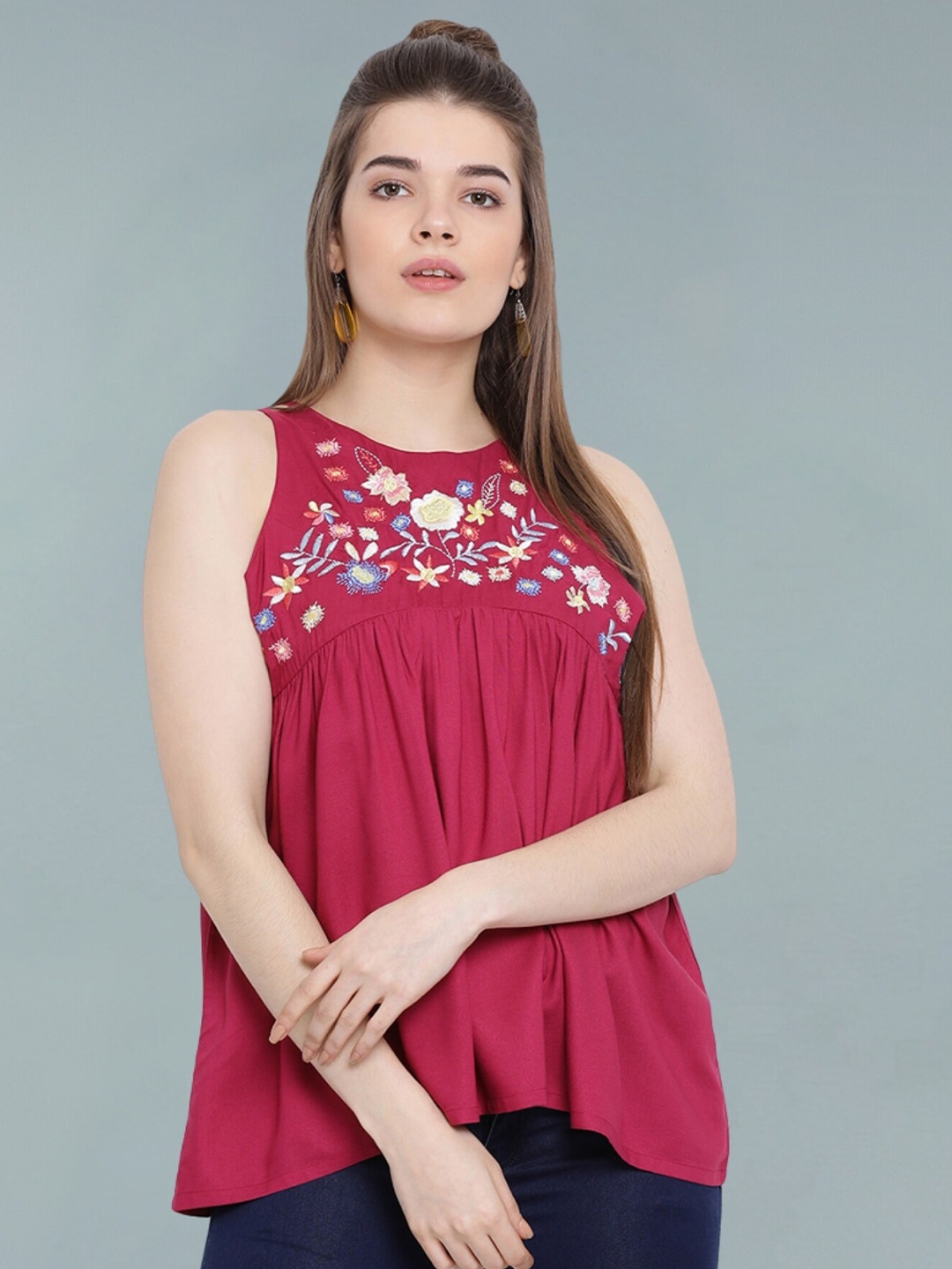 

Moda Elementi Floral Top, Maroon