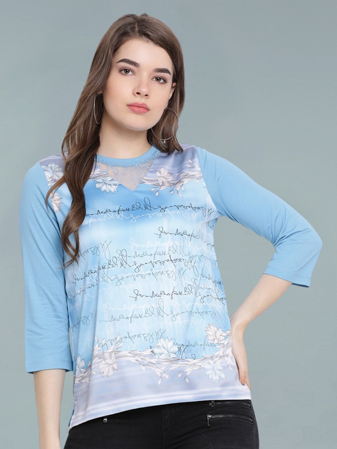 

Moda Elementi Print Top, Blue