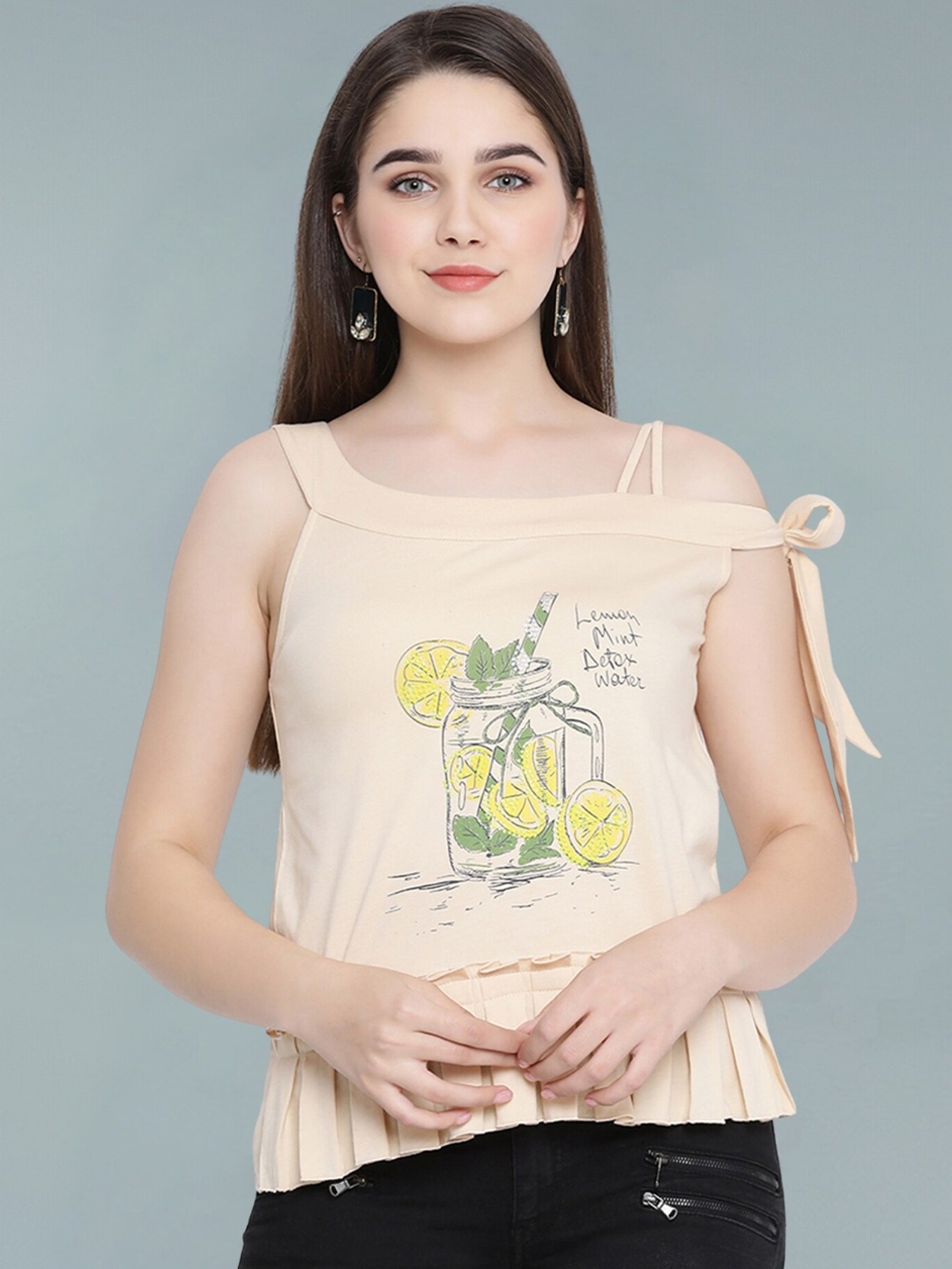 

Moda Elementi Print Sheer Top, Beige