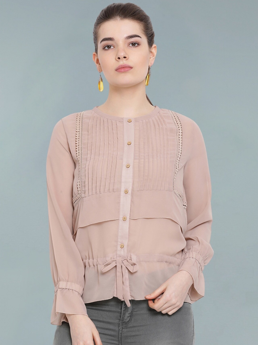 

Moda Elementi Sheer Shirt Style Top, Beige