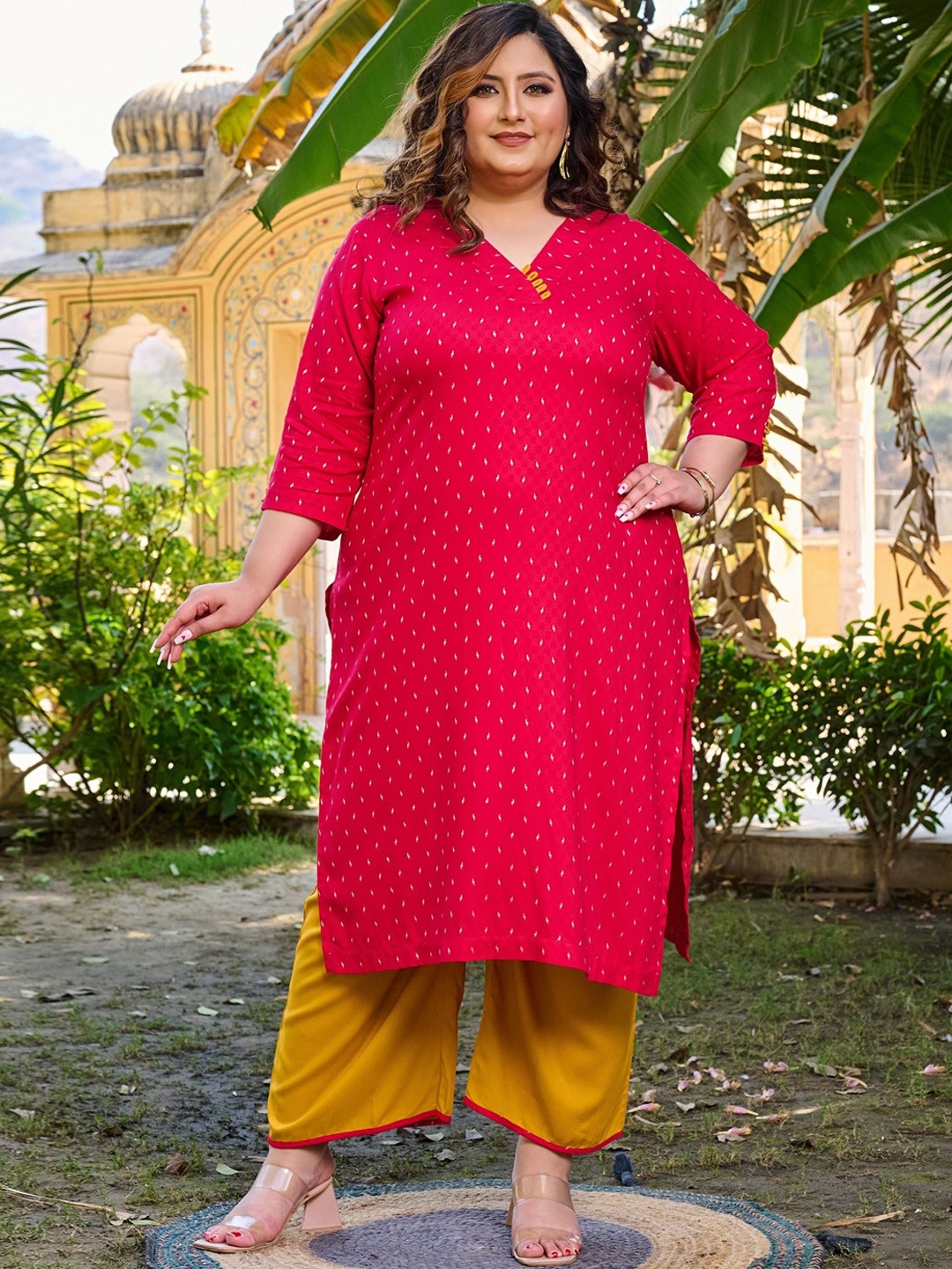 

PrettyPlus by Desinoor.com Women Regular Kurta with Trousers, Pink