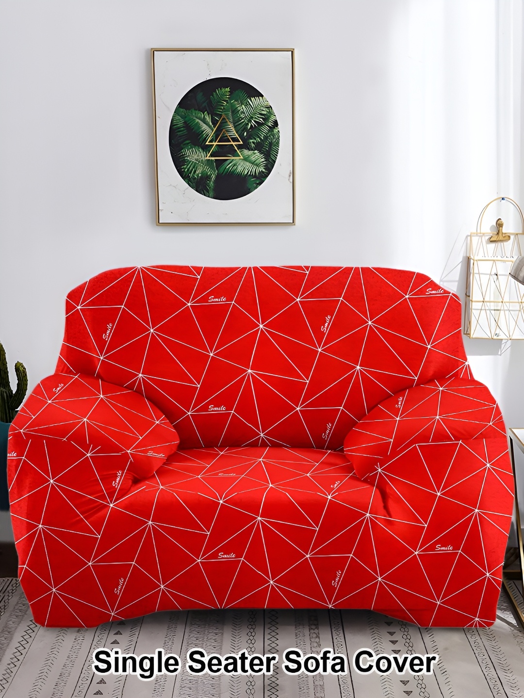 

Aura Red & White Printed Polyester 1 Piece Sofa Cover With Arms