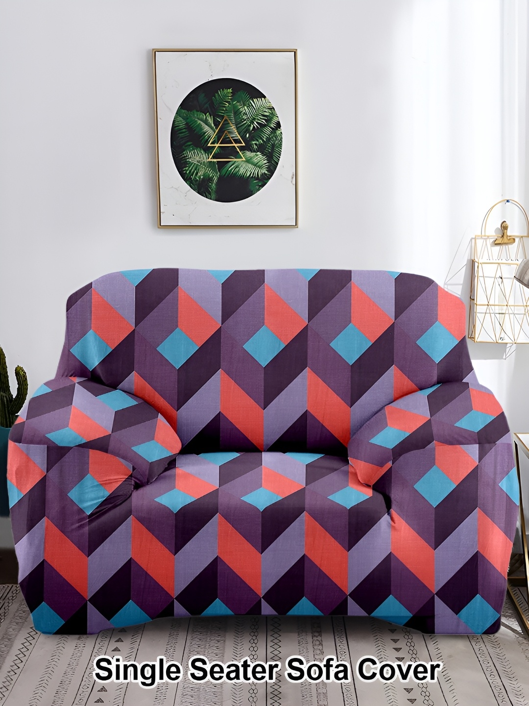 

Aura Purple & Orange Printed Polyester 1 Piece Sofa Cover With Arms