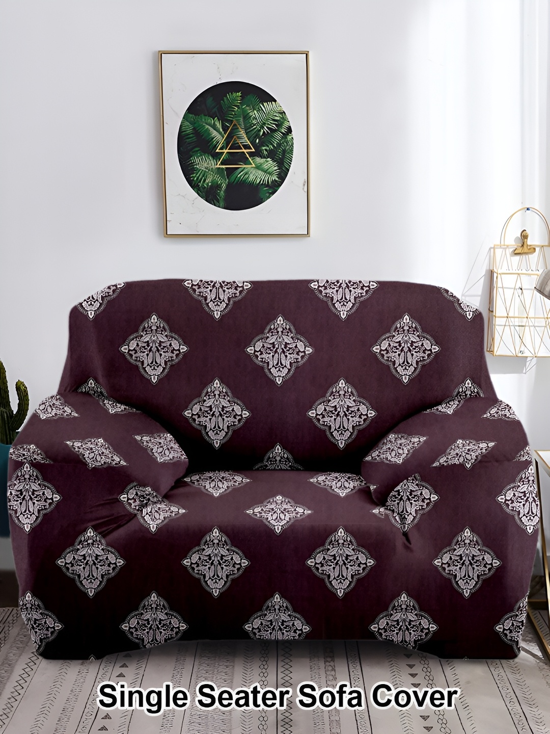 

Aura Brown & Off White Printed Polyester 1 Piece Sofa Cover With Arms