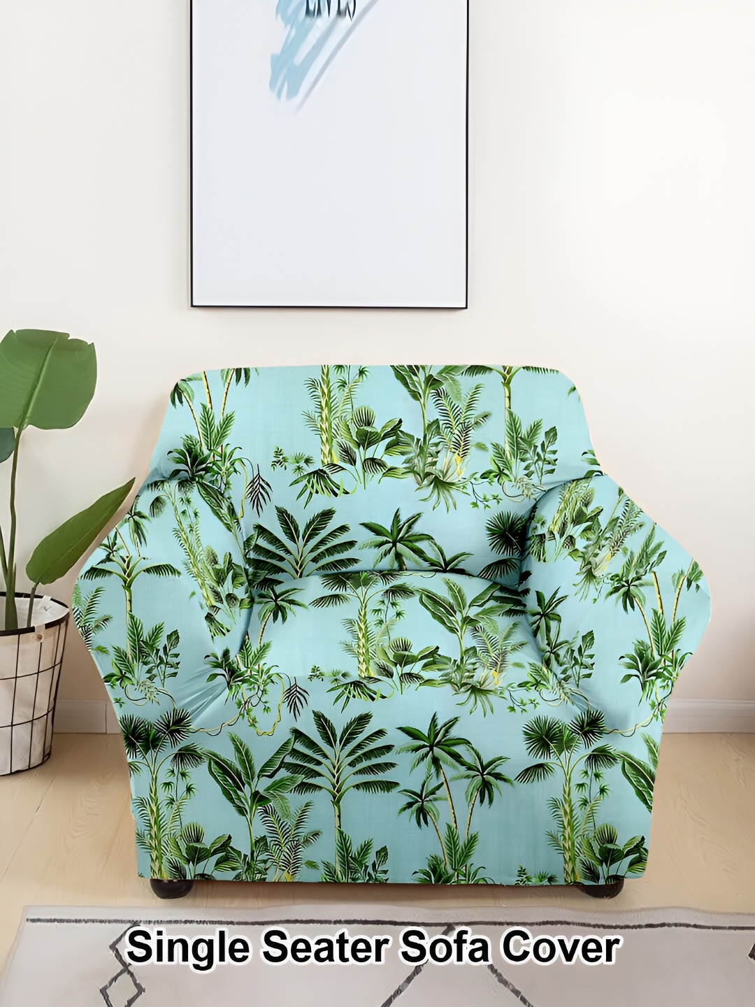 

Aura Green & Yellow Printed Polyester 1 Piece Sofa Cover With Arms