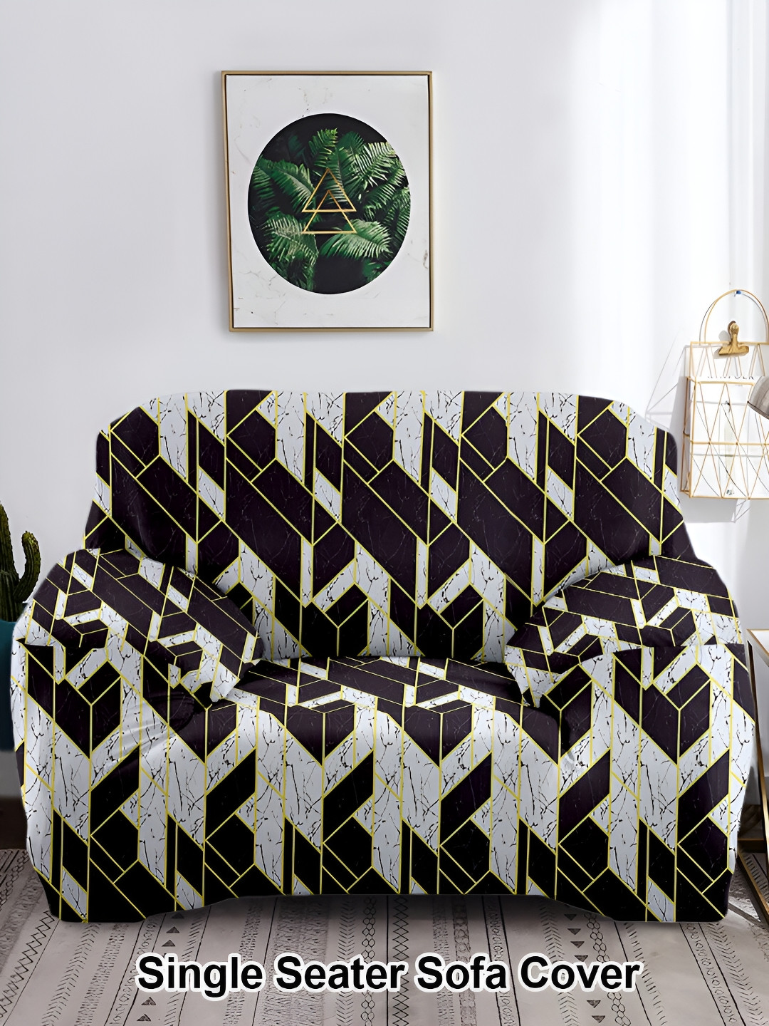 

Aura Black & White Printed Polyester 1 Piece Sofa Cover With Arms